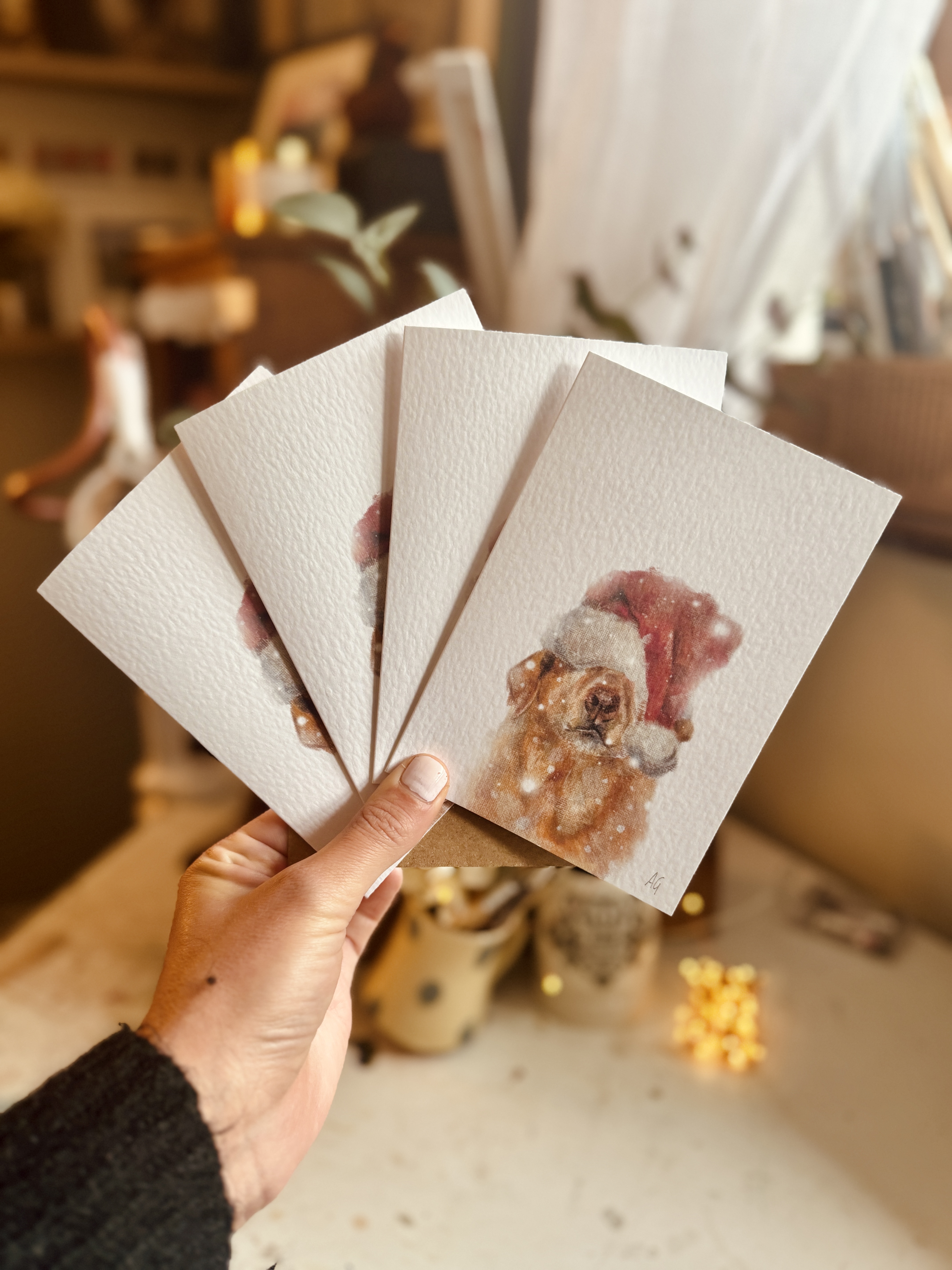 Set of 4 Personalised Yellow Labrador Christmas Cards