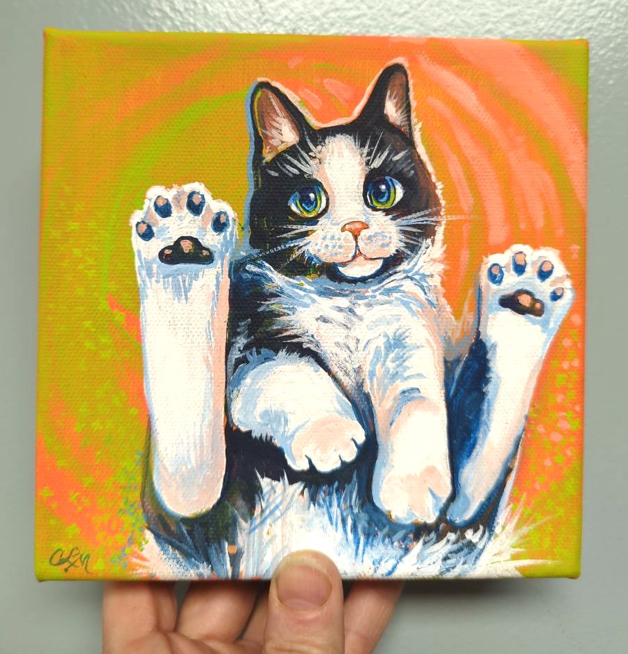 "Tuxie Vortex", Original painting on stretched canvas