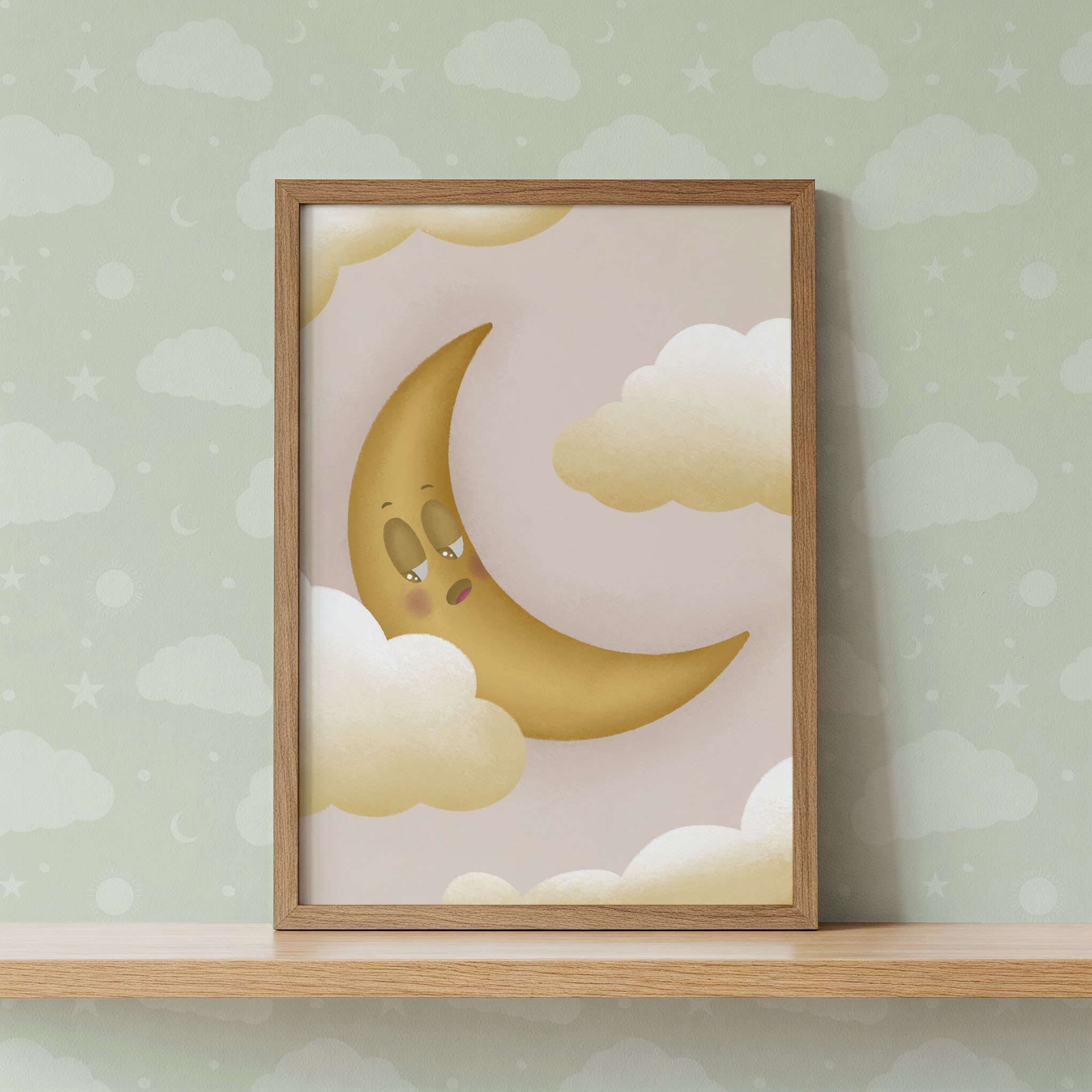 Moon and Clouds Nursery Wall Art