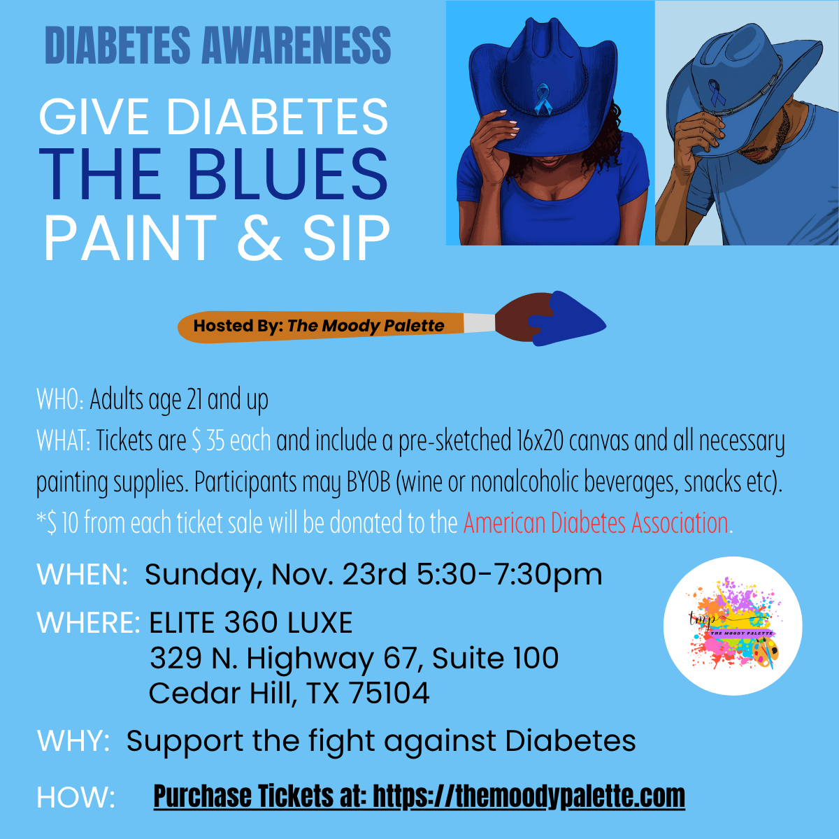 Diabetes Awareness: Give Diabetes the Blues Paint & Sip Ticket