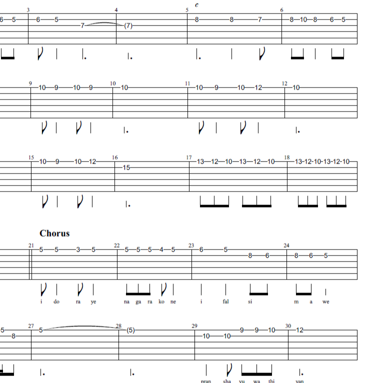 Pransha yuwathiyan - Solo Tab with Song Lyrics