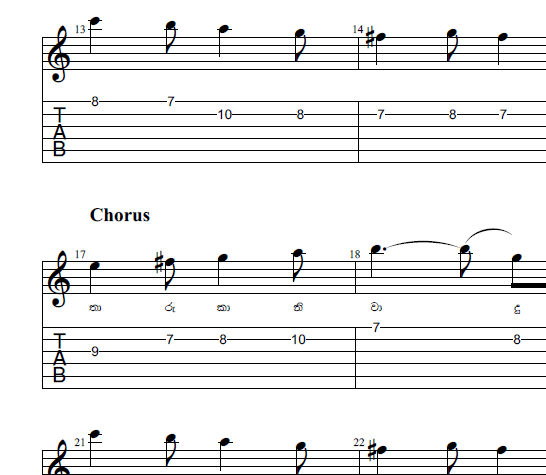 Tharuka Niwa - Solo Tab with Song Lyrics