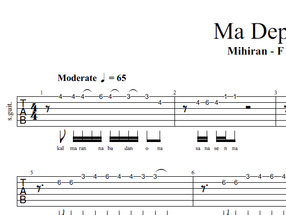 Ma Deparak (Numba Nositi Dina Wala) - Solo Tab with Song Lyrics