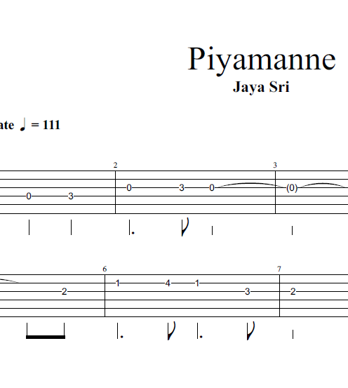 Piyamanne - Solo Tab with song lyrics