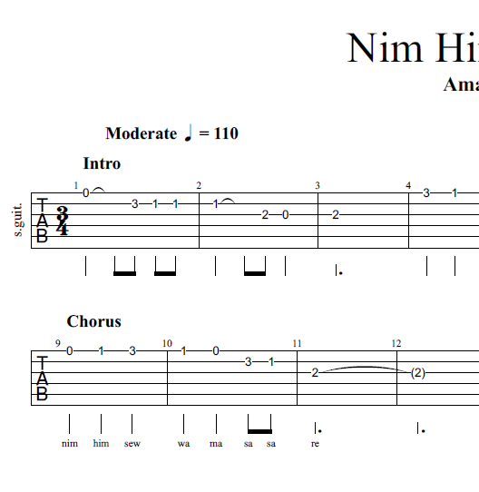 Nim Him Sewwa - Solo Tab with Lyrics