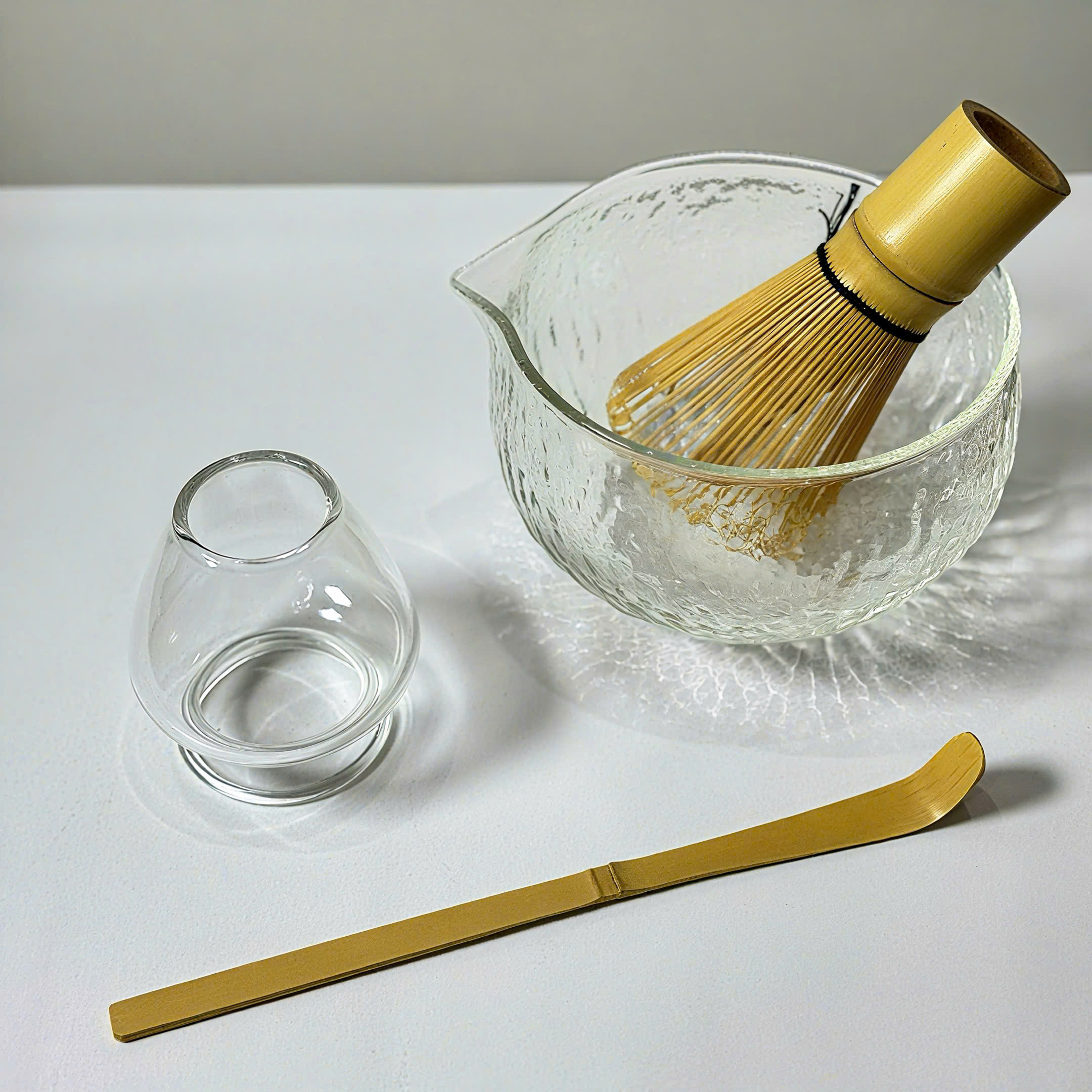 Combo chawan và đế trắng trong suốt có vân