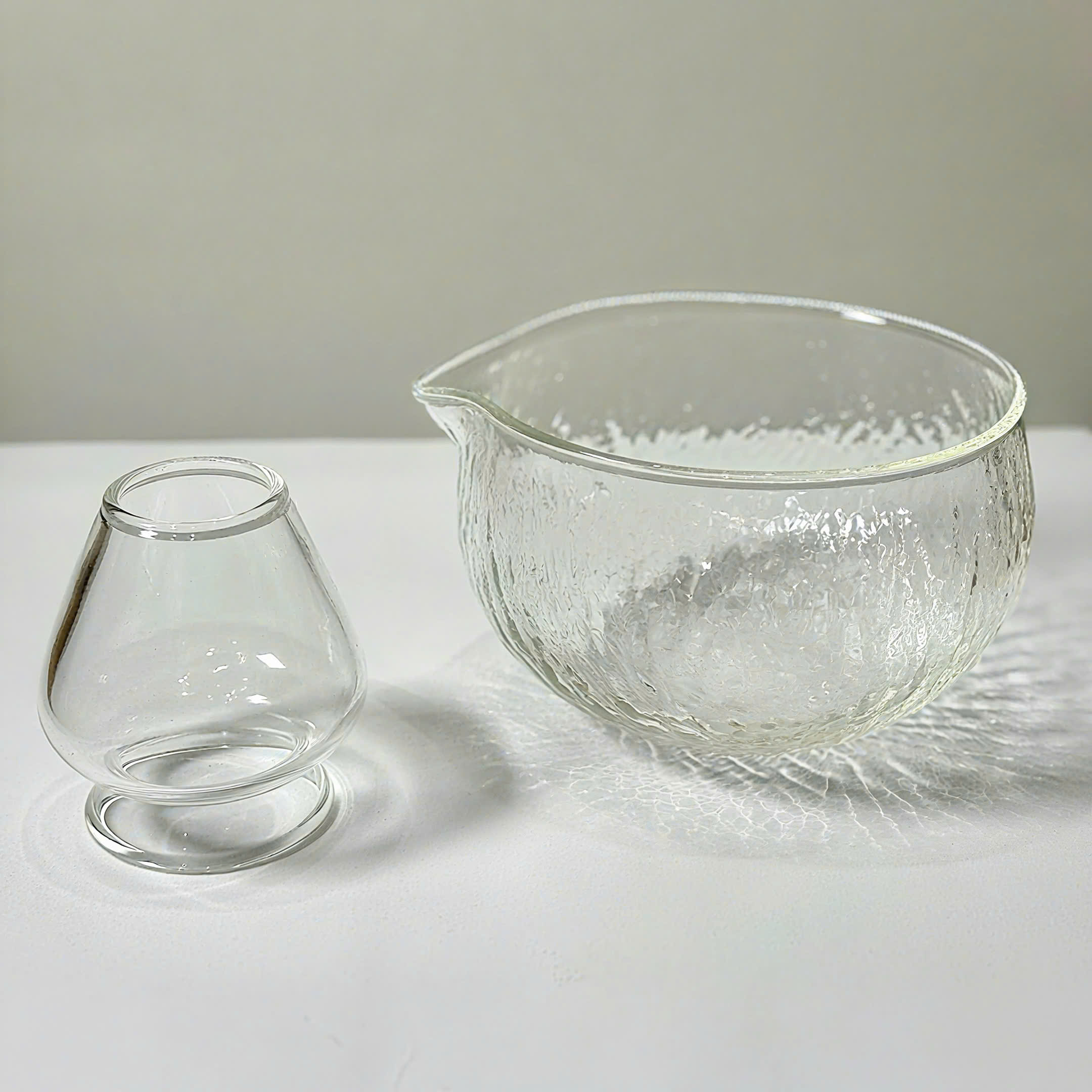 Combo chawan và đế trắng trong suốt có vân