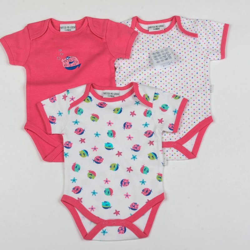 Watch Me Grow 3 Piece Unisex Baby Bodysuits with Fish Design 