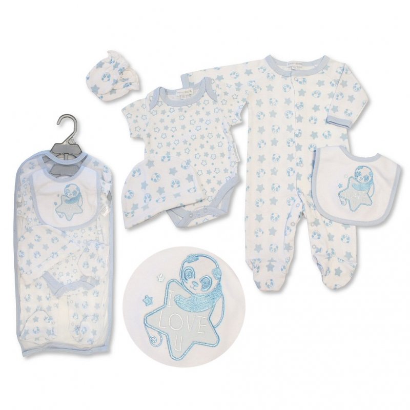 Nursery Time Baby Unisex 5 Piece Panda design Baby Clothes Gift Set
