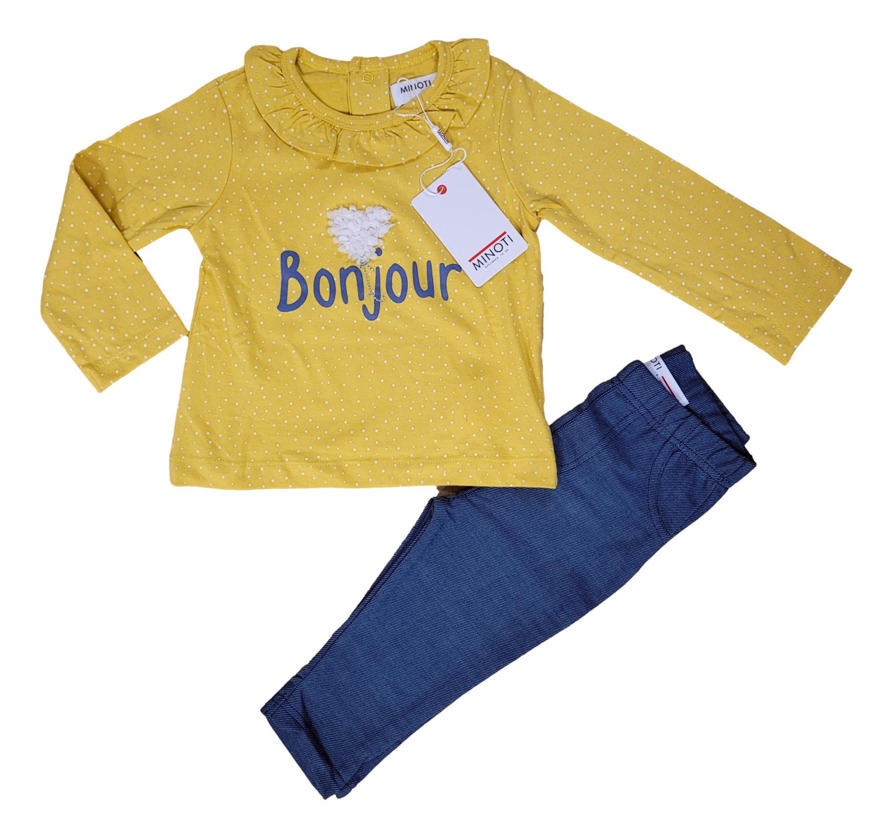 Minoti Girls Outfit Bonjour Long Sleeved Top And Jeggings Set Girls Outfit