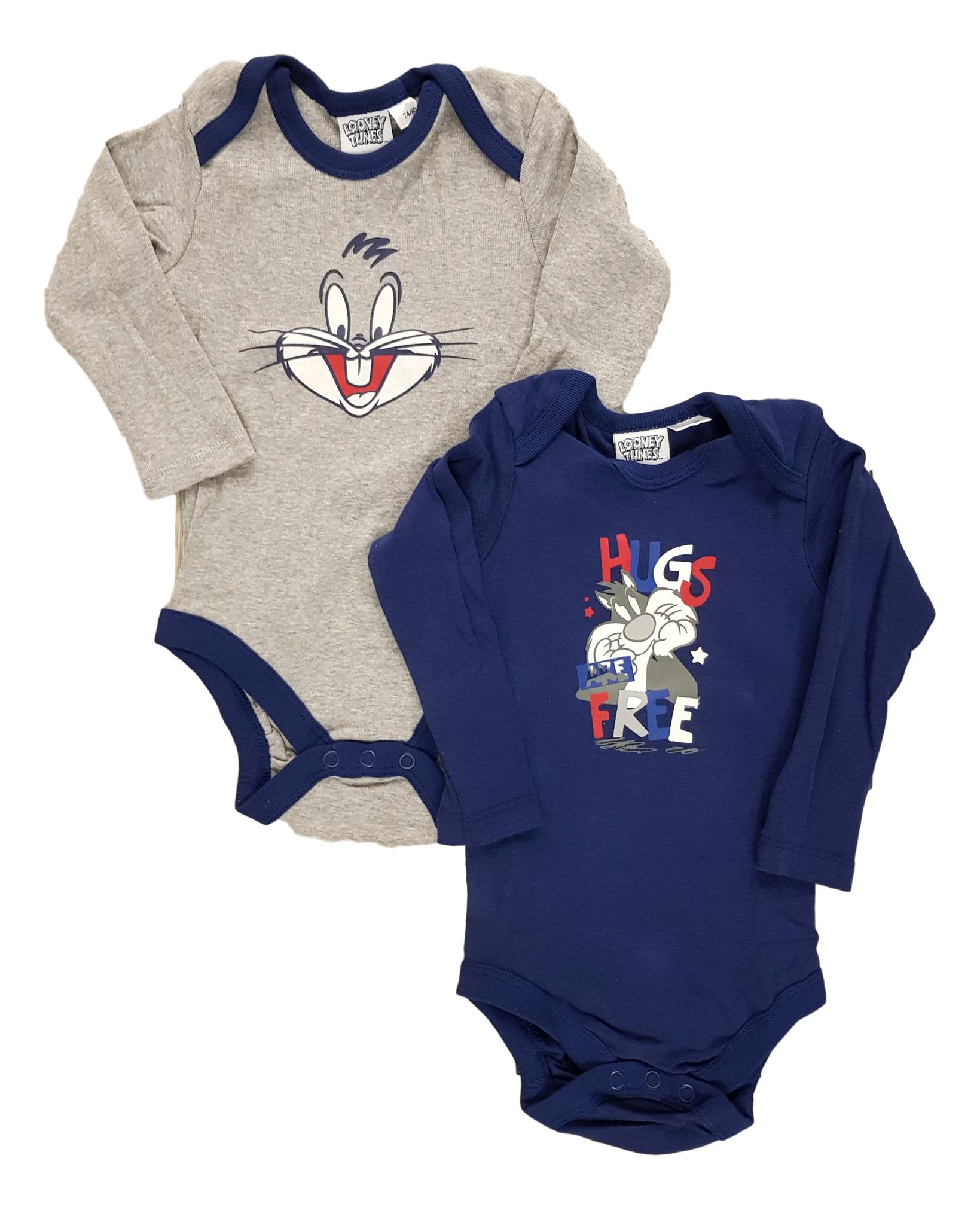 Long Sleeve Cotton 2 Piece Babygrow Bodysuit Vest 