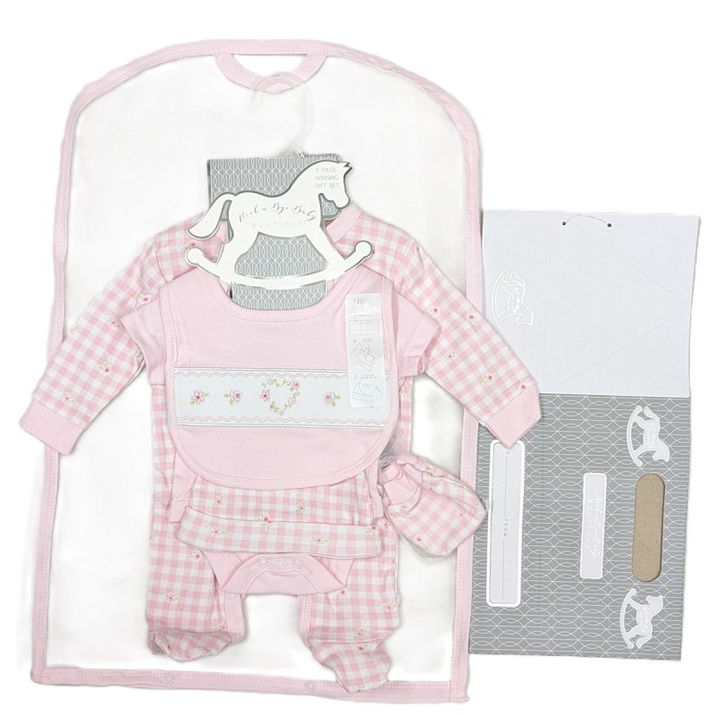 Gingham Pattern 6 Piece Baby Girl Sleepsuit Set