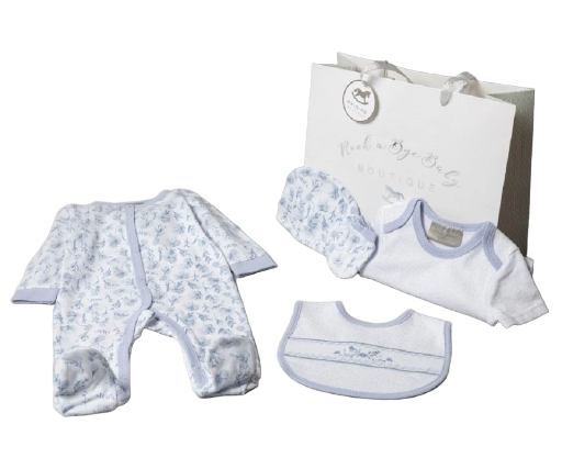 Blue Floral pattern 6 Piece Baby Sleepsuit By Rock A Bye Baby