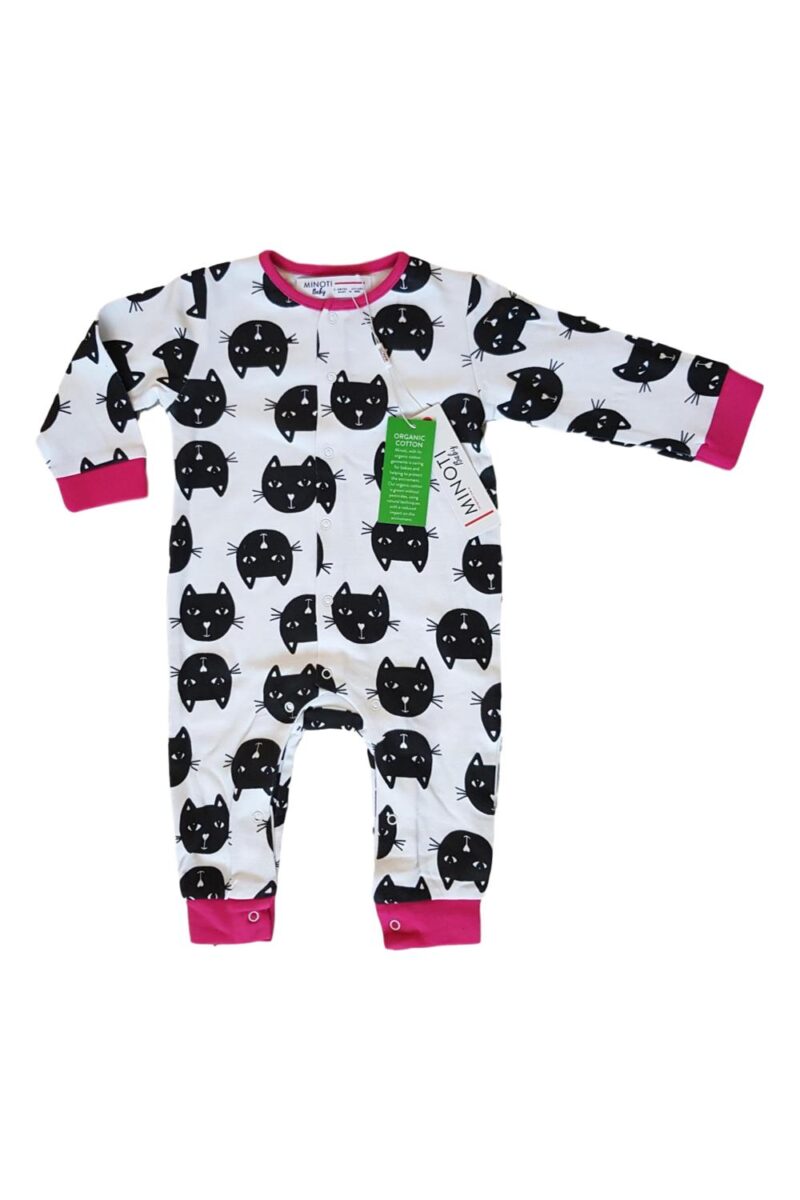 Baby Girls Minoti Kitten Cat Print Sleepsuit Cotton Romper