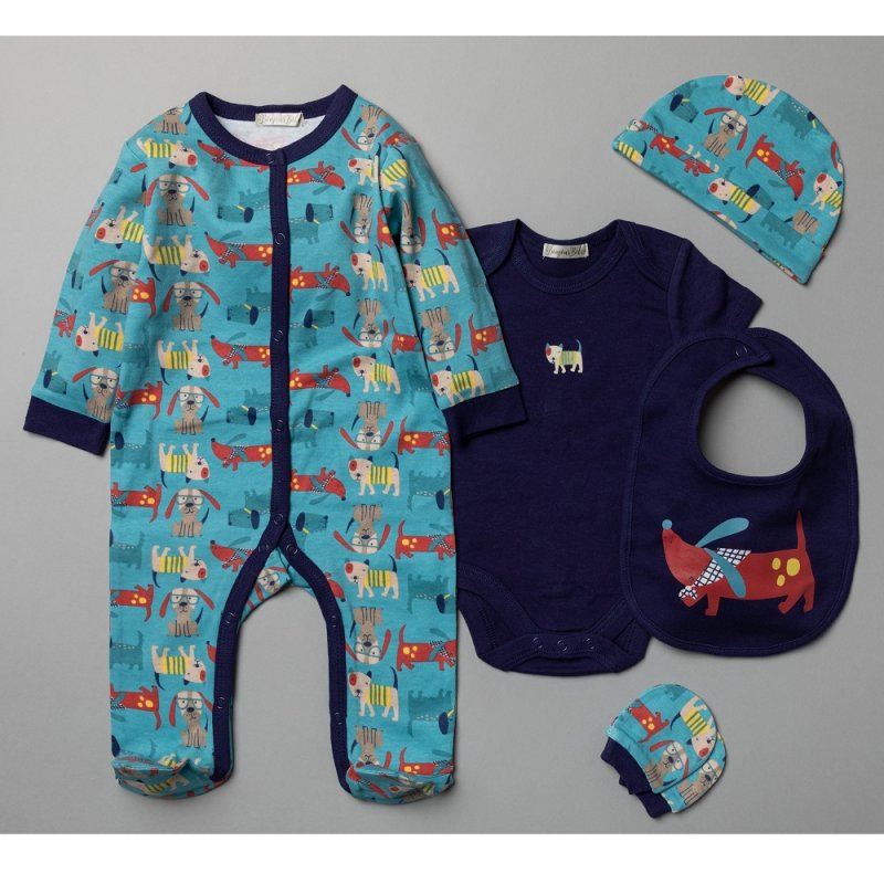 Bonjour Bebe Dog Patterns 6-Piece Baby Sleepsuit Gift Set
