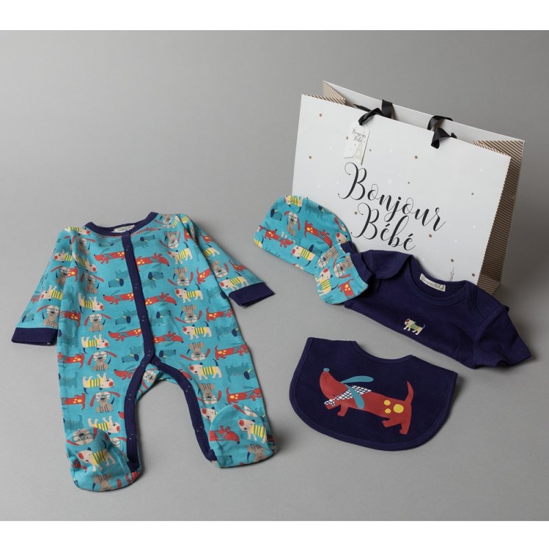 Bonjour Bebe Dog Patterns 6-Piece Baby Sleepsuit Gift Set