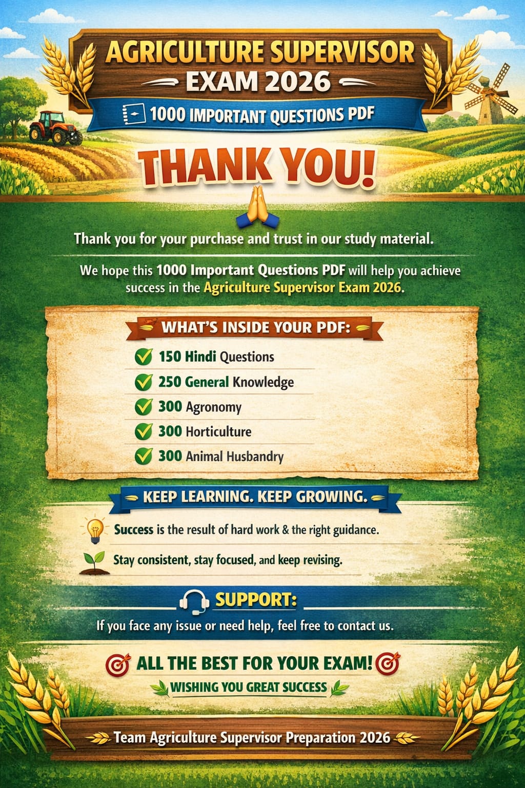 Agriculture Supervisor Exam 2026 1000+ most important objective questions