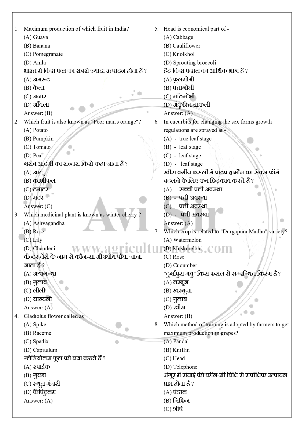 Agriculture Supervisor Exam 2026 1000+ most important objective questions