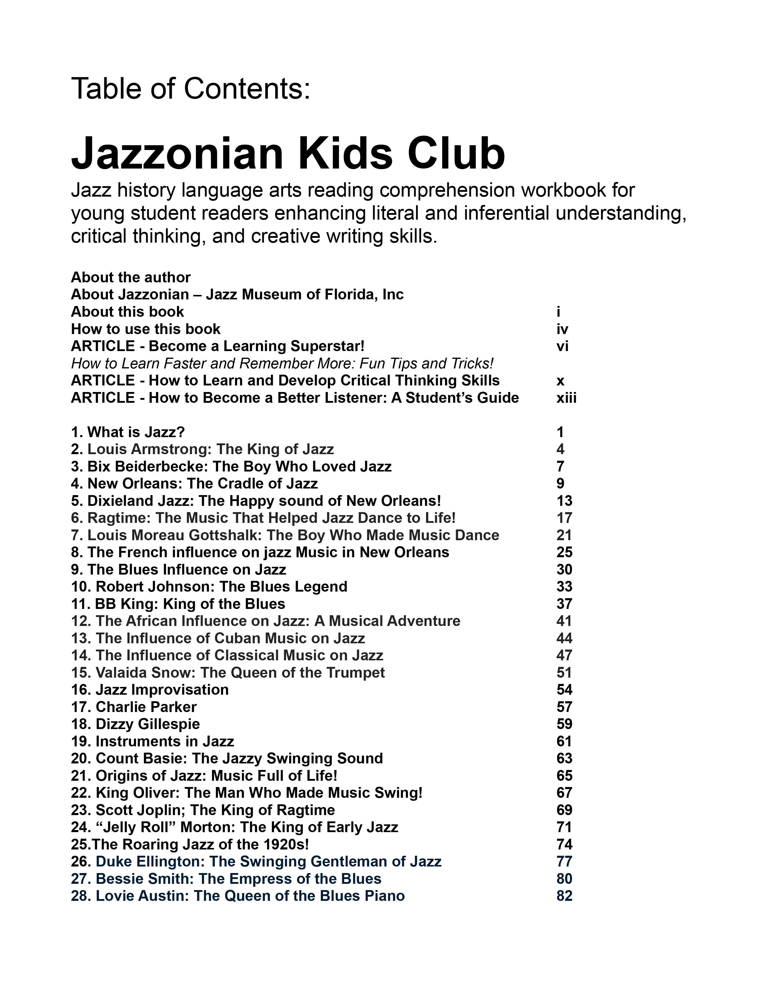 Jazzonian Kids Club: Groovin' Through Jazz History & Language Arts
