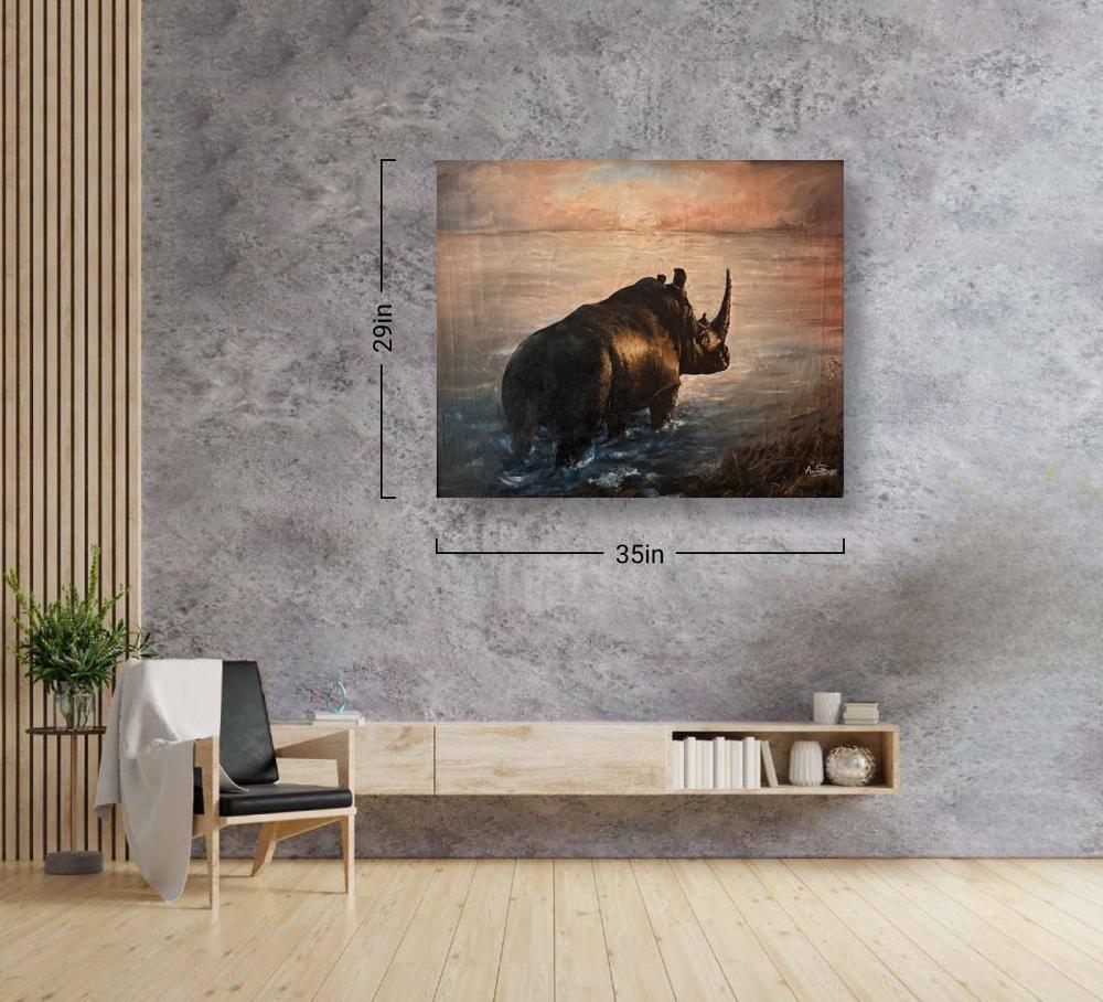 Rhinoceros at Sunset Painting