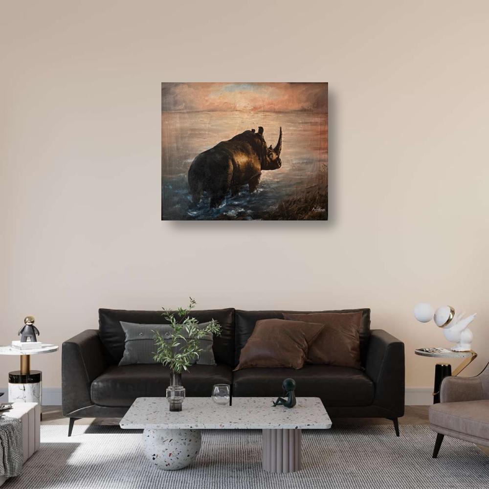Rhinoceros at Sunset Painting