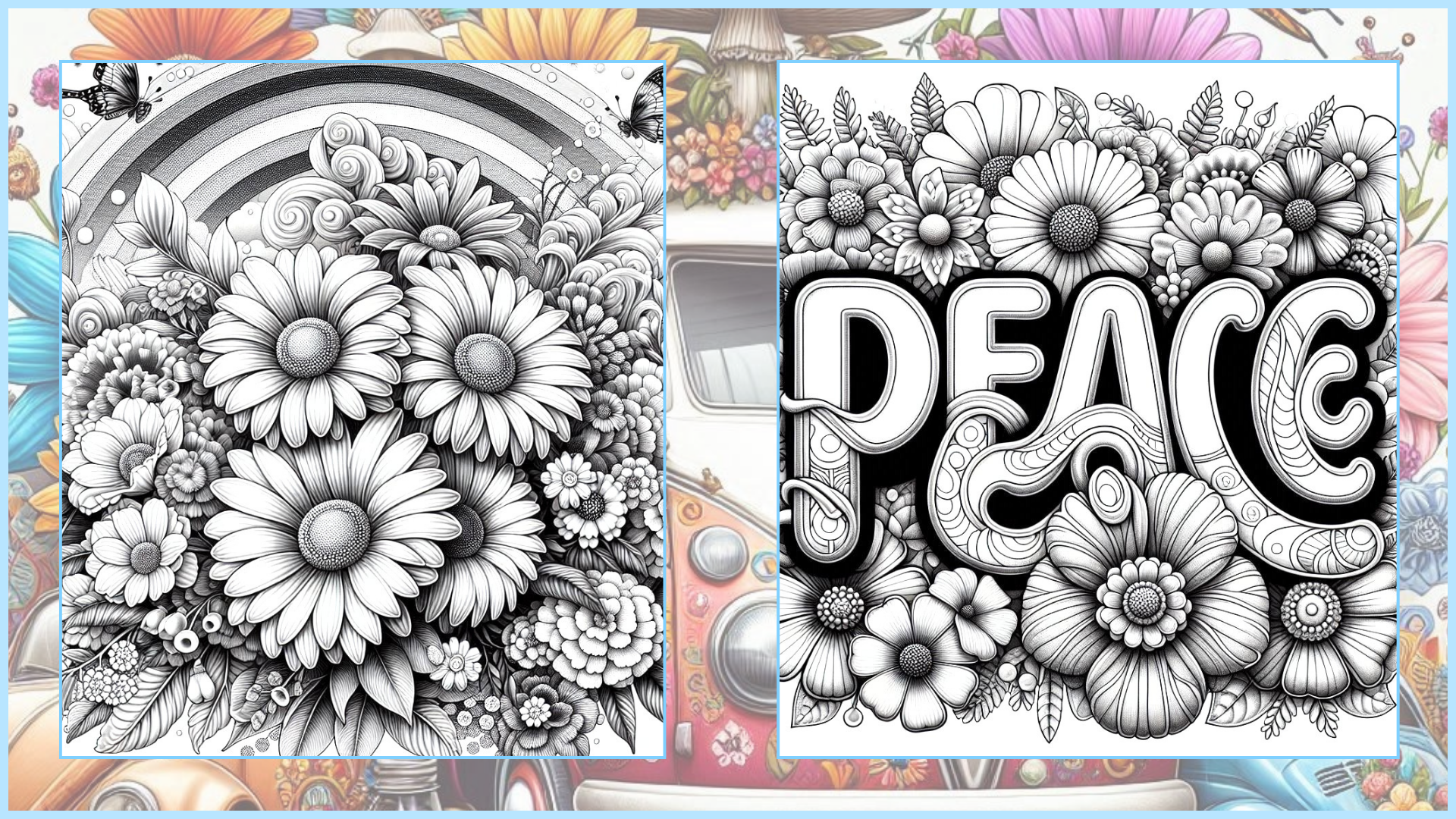 Peace, Love & Flowers Adult Coloring Pages PDF Download