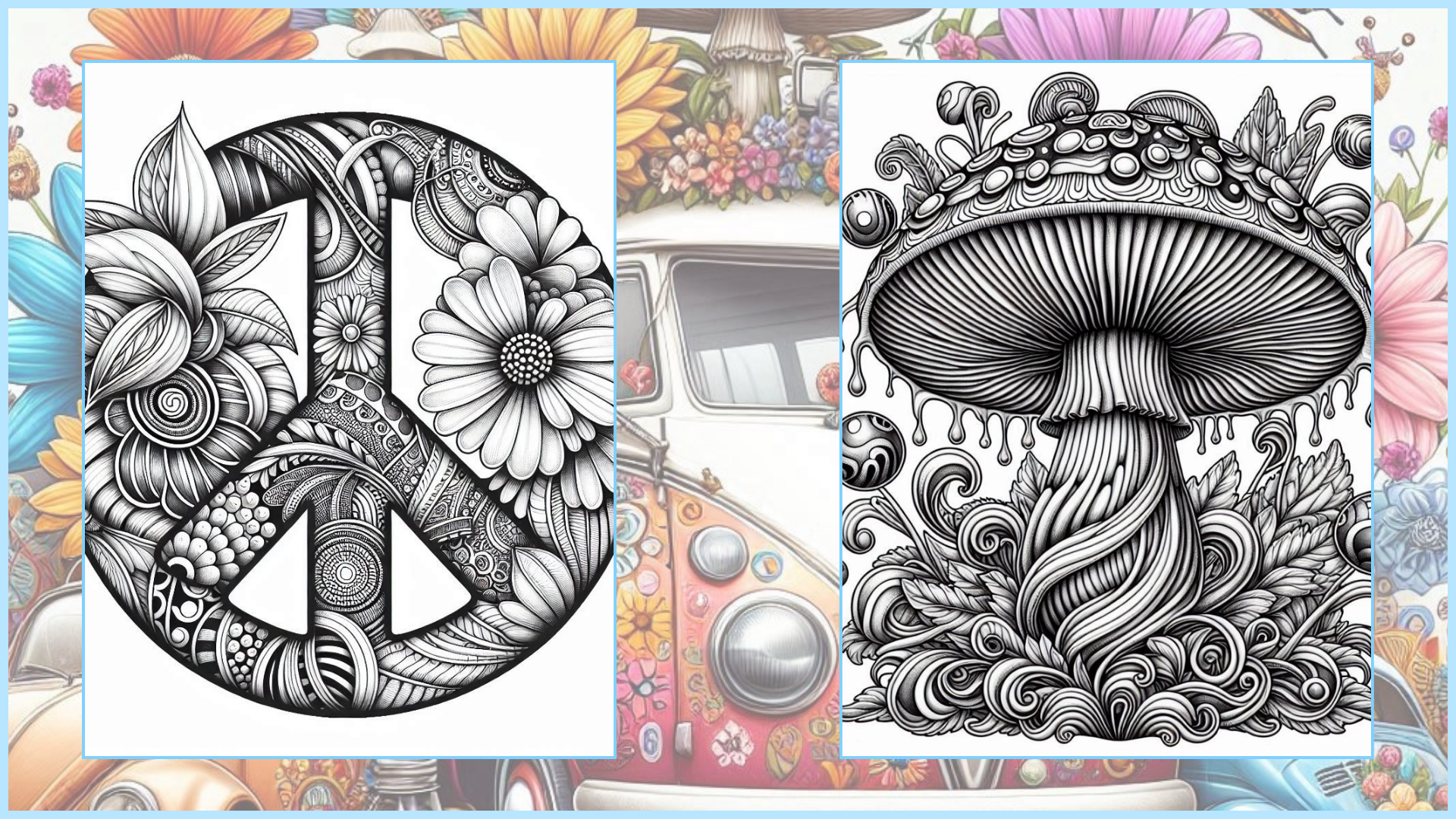 Peace, Love & Flowers Adult Coloring Pages PDF Download