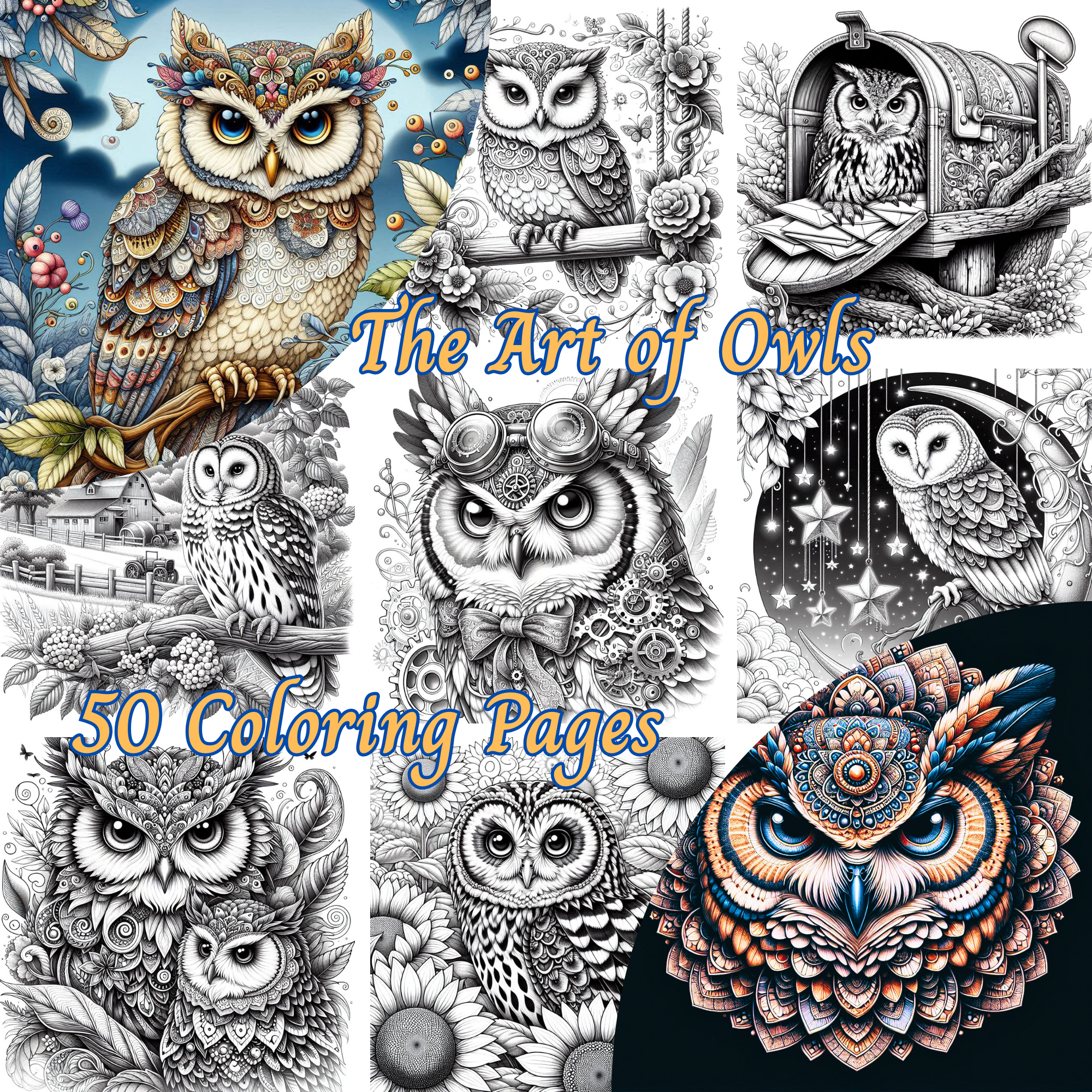 The Art of Owls Coloring Pages PDF Digital Download