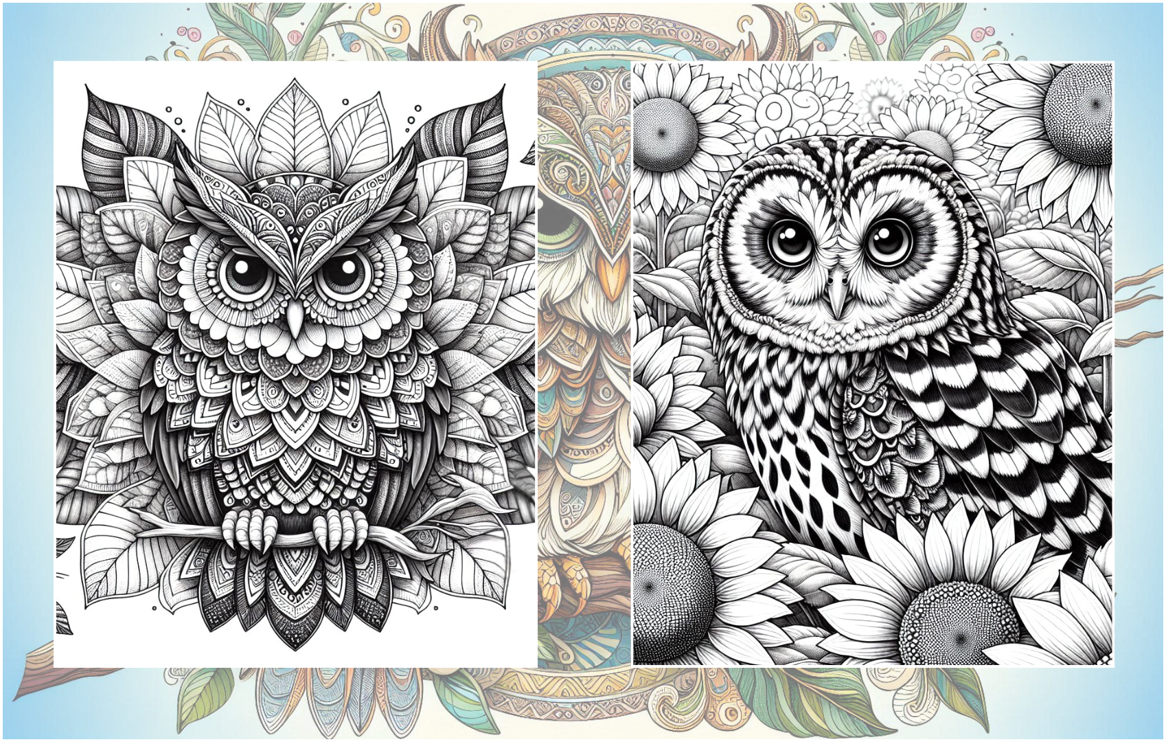 The Art of Owls Coloring Pages PDF Digital Download