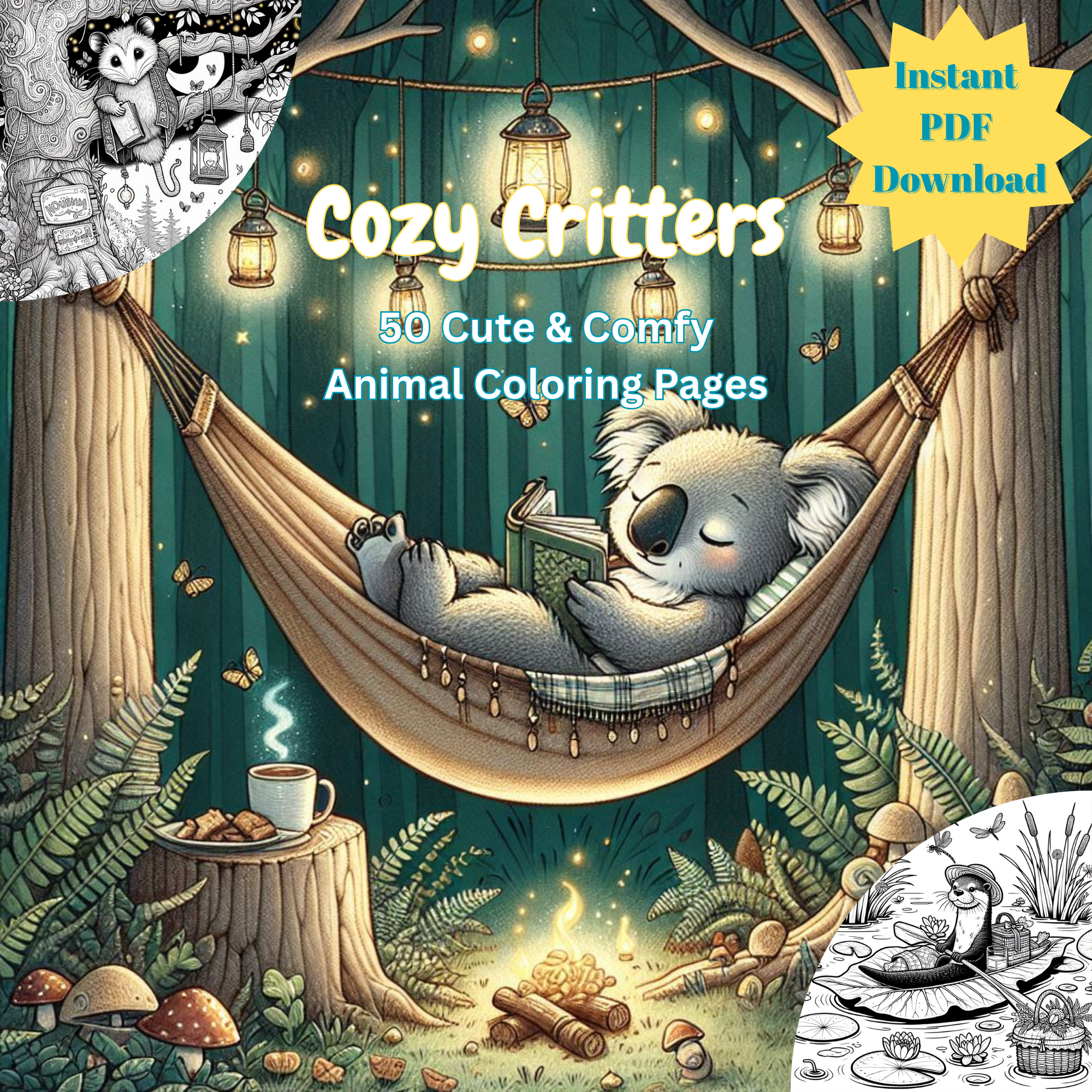Cozy Critters Coloring Pages PDF Digital Download
