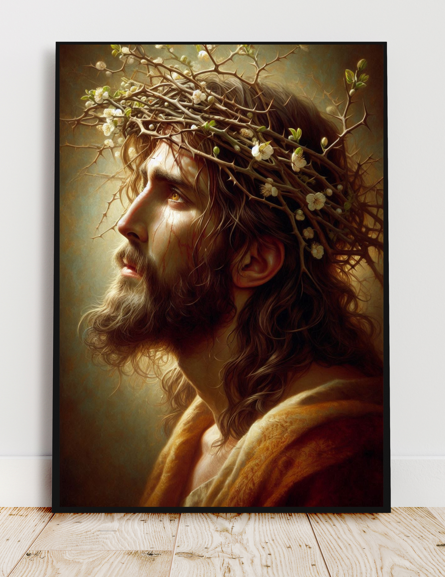Jesus Crown of Compassion - Blooming Ziziphus Portrait, Christian Digital Wall Print, Religious Wall Art