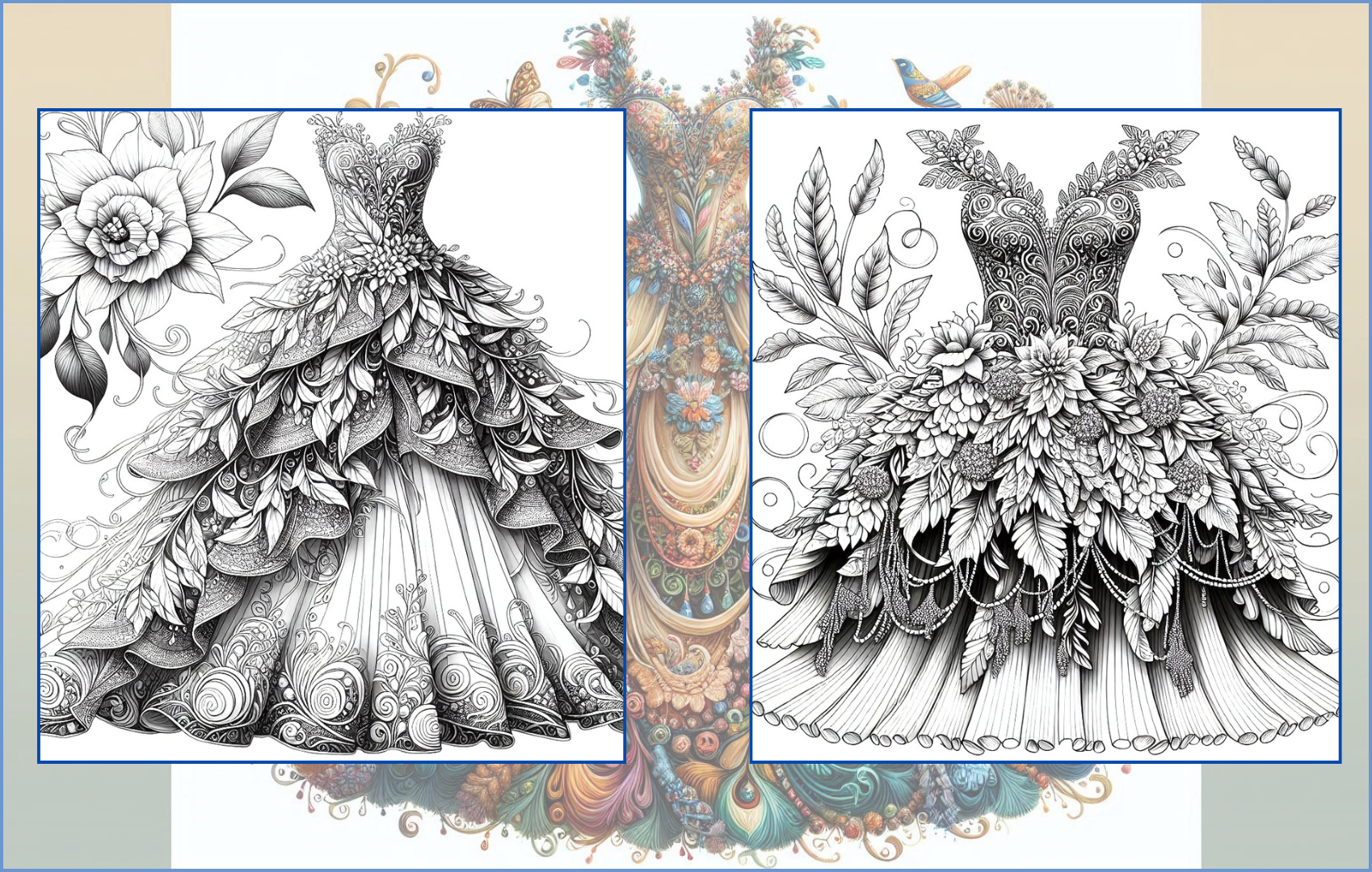 Fantasy Fashion - 25 Whimsical Dresses  Coloring Pages PDF Digital Download
