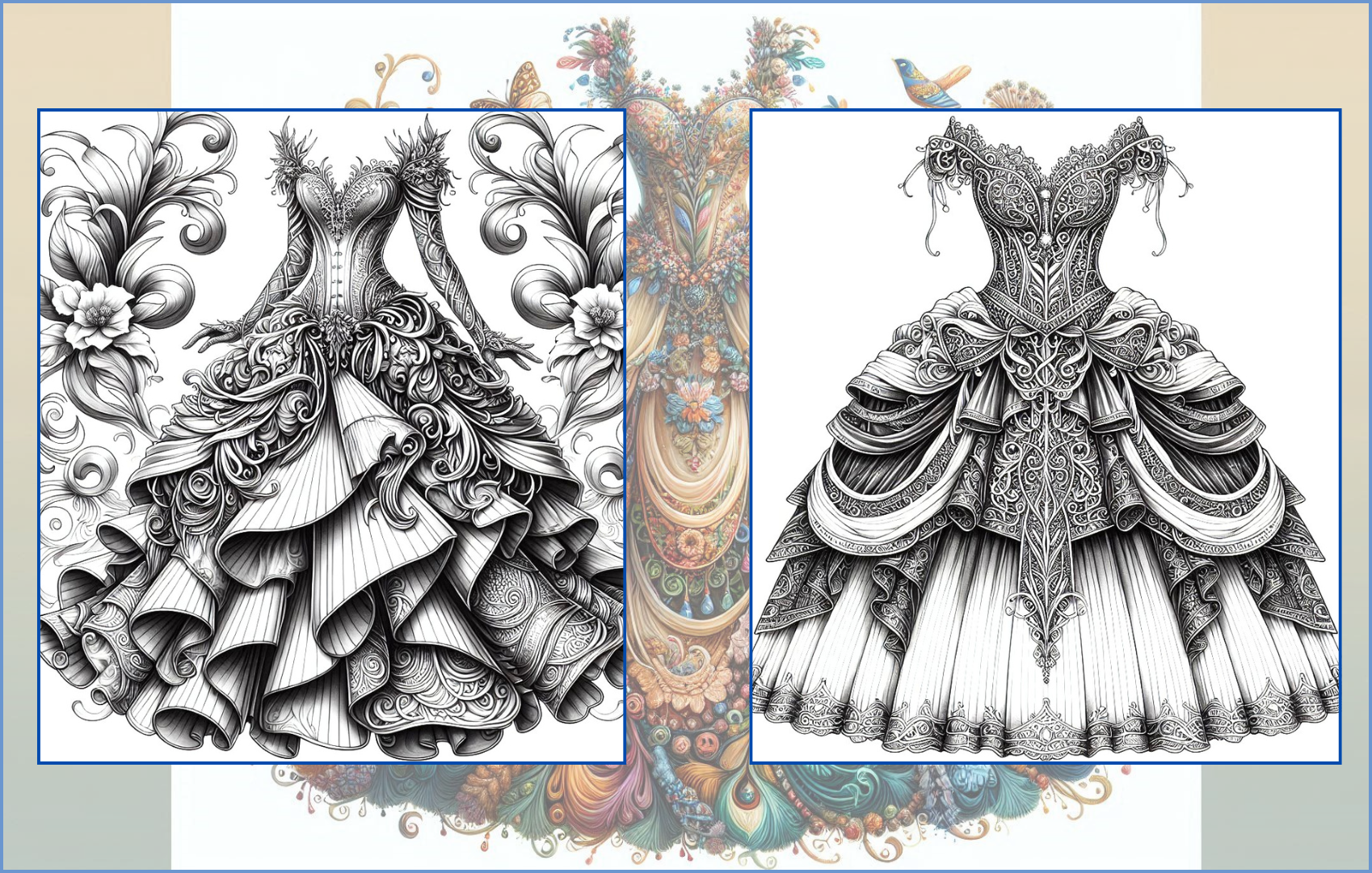Fantasy Fashion - 25 Whimsical Dresses  Coloring Pages PDF Digital Download