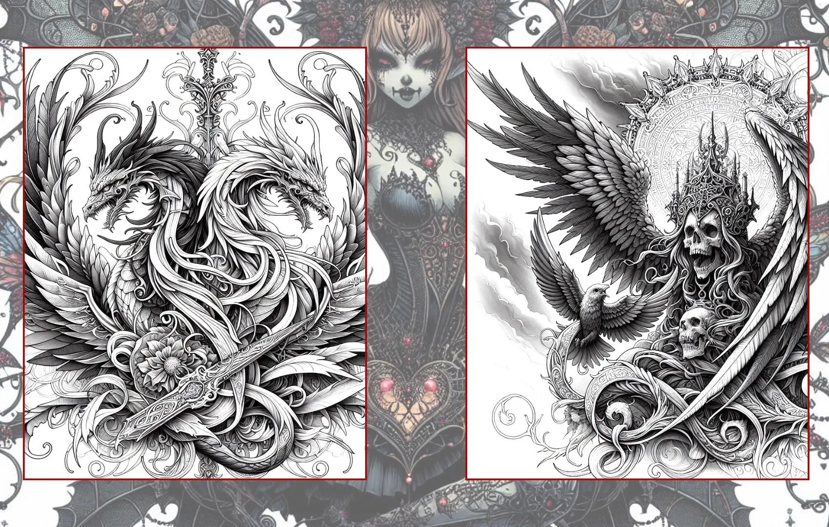 Gothic Whispers - 50 Gothic Inspired Coloring Pages PDF Digital Download