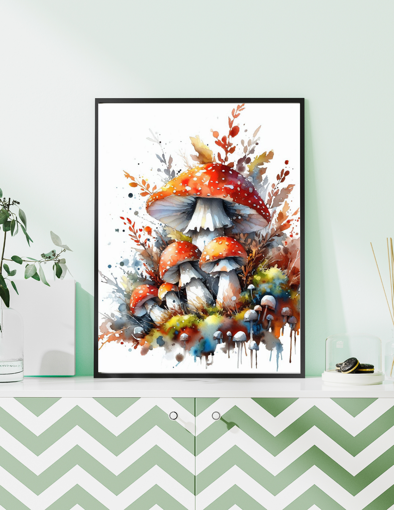 Whimsical Woodland Mushrooms - Watercolor Abstract Forest Art Print, Nature Wall Decor