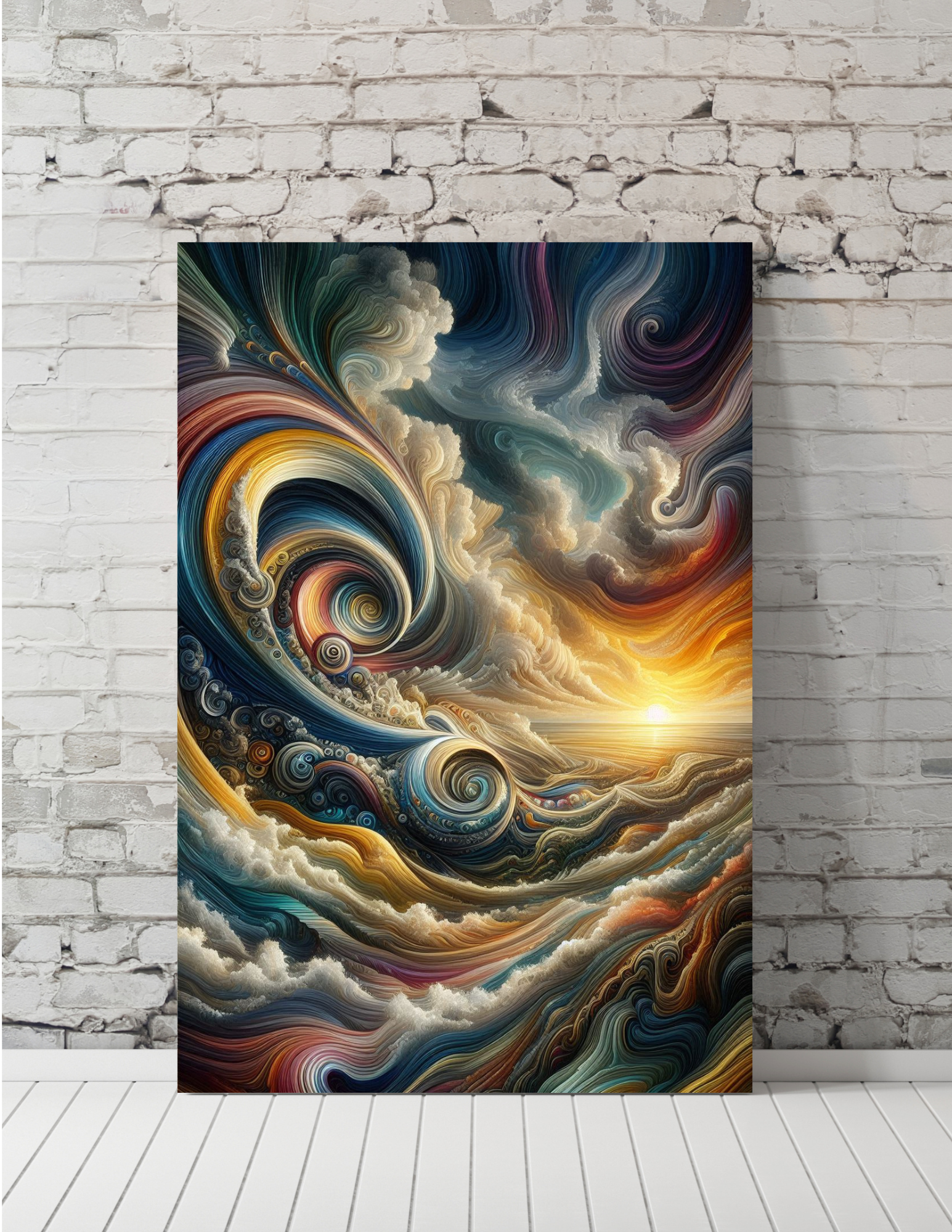 Sunrise Currents – Abstract Watercolor Seascape, Swirling Sky Digital Art Print