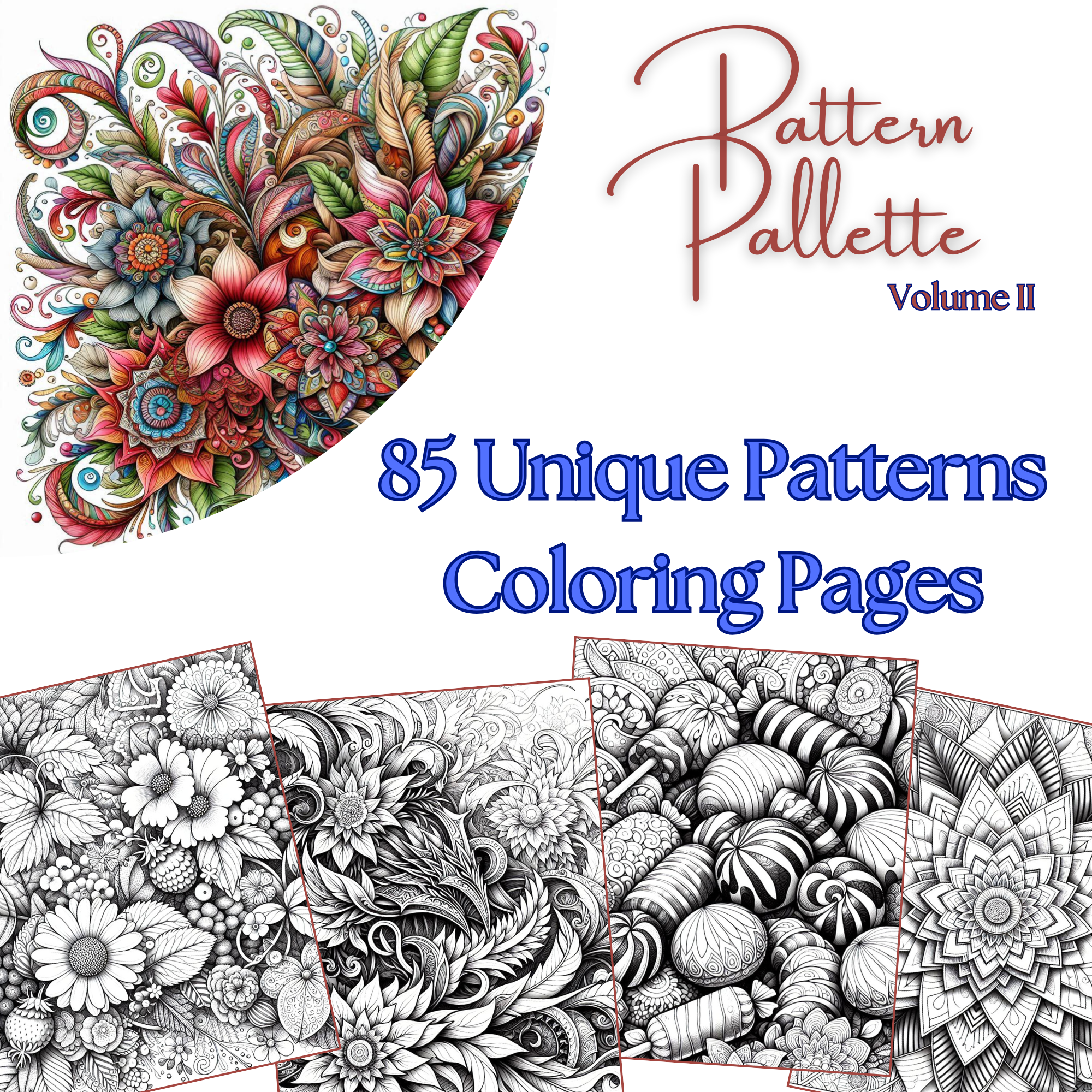Pattern Pallette Volume II - 85 Unique Pattern Designs Coloring Pages PDF Digital Download