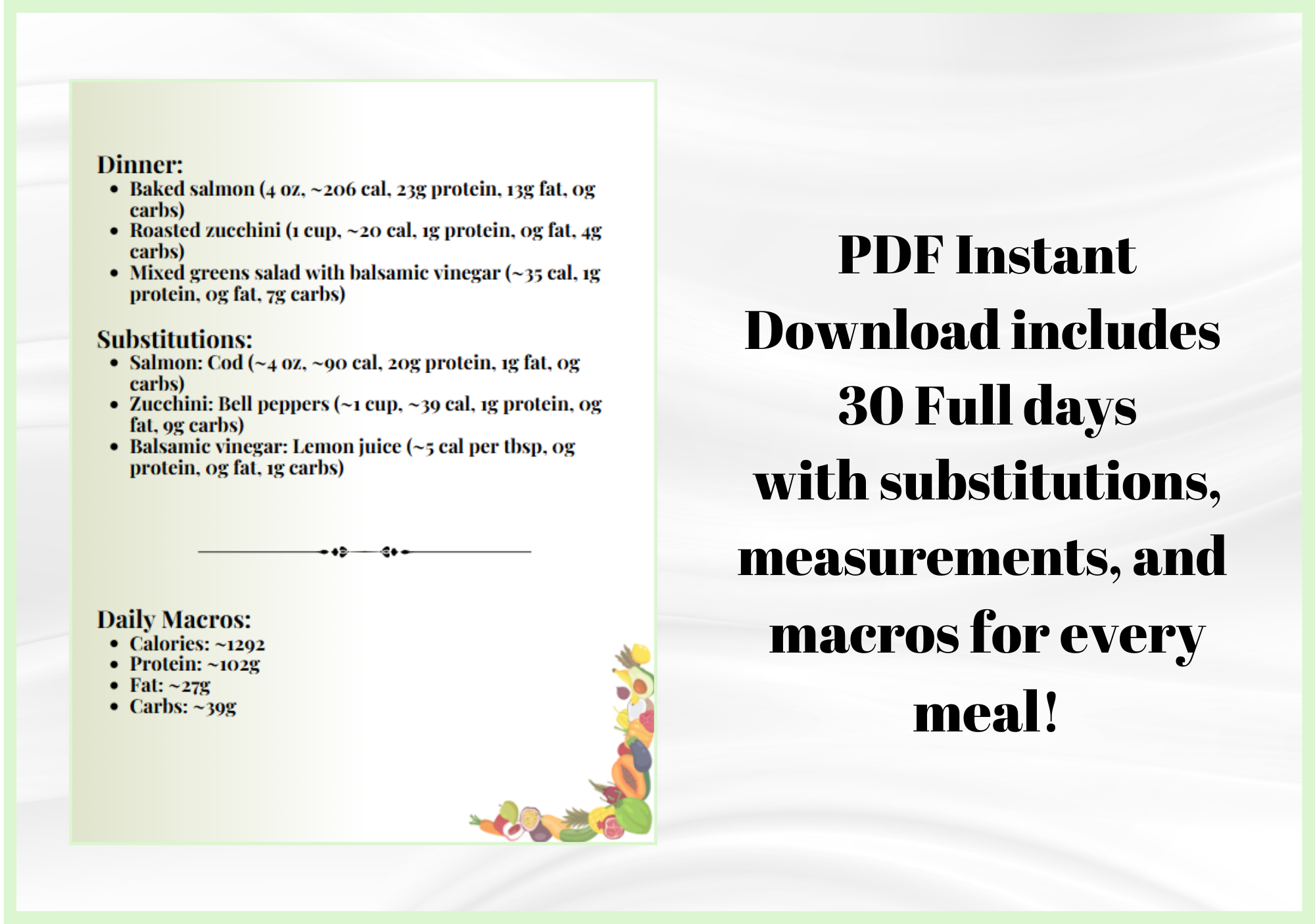30 Day Meal Plan - High protein, High Fiber, Low Carb, Low Fat, Low Calorie