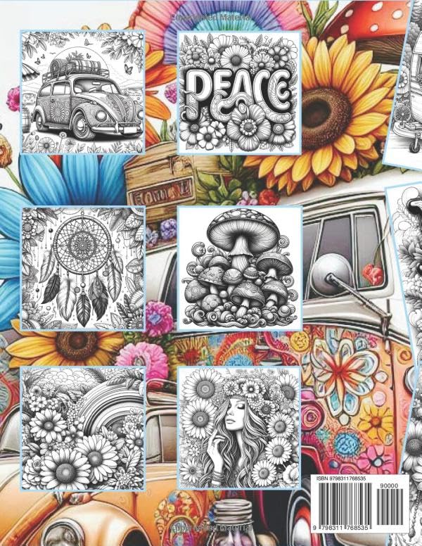 Peace, Love, & Flowers: 50 Coloring Pages Paperback