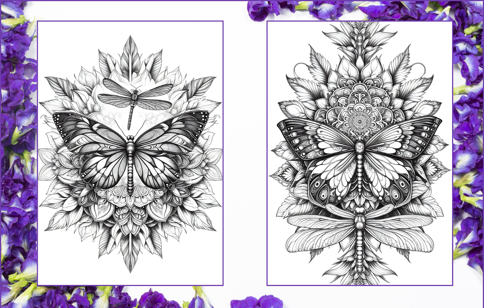 Wings of Whimsy - 50 Butterfly & Dragonfly Designs: Adult Coloring Book Paperback