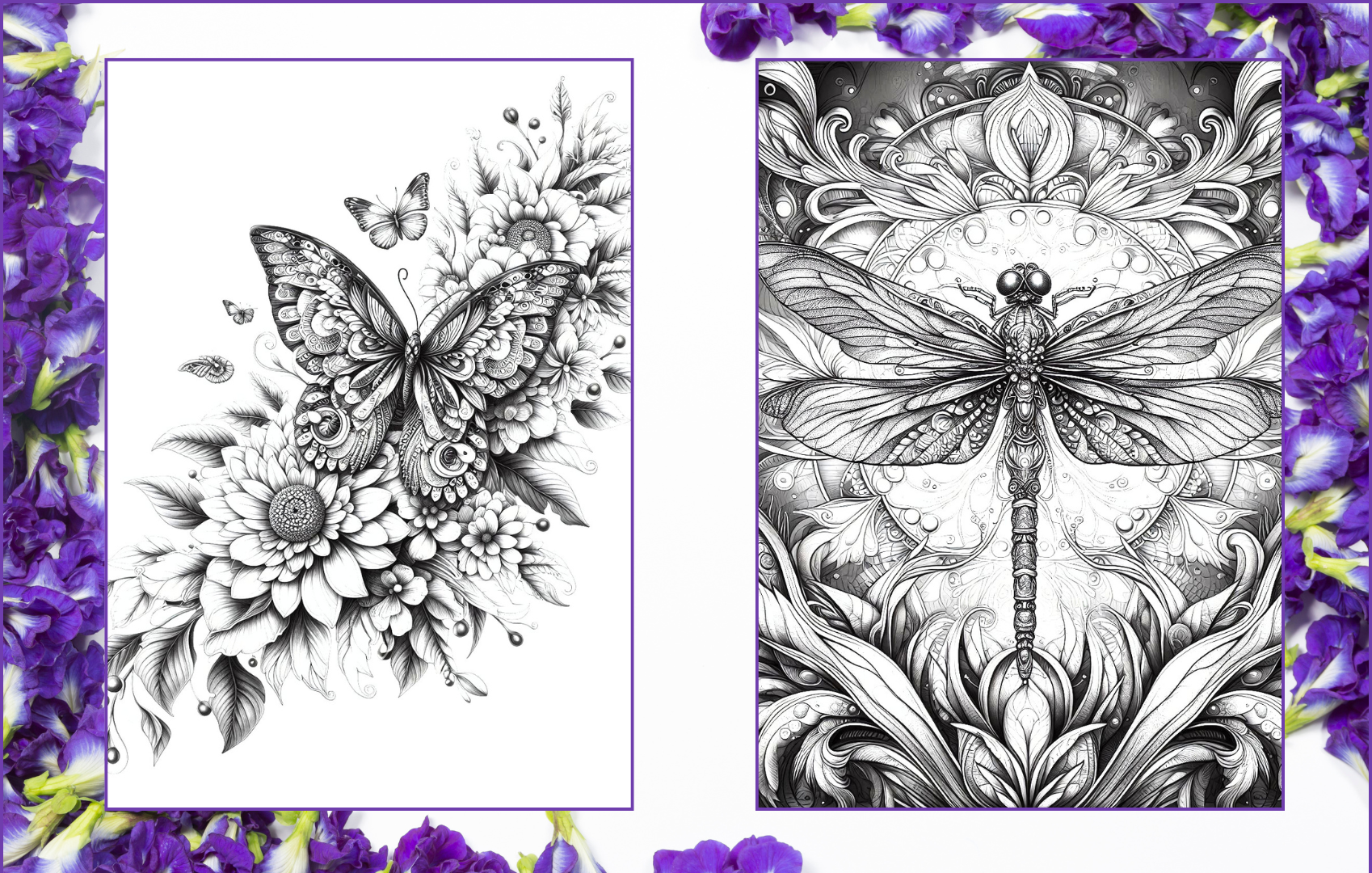 Wings of Whimsy - 50 Butterfly & Dragonfly Designs: Adult Coloring Book Paperback