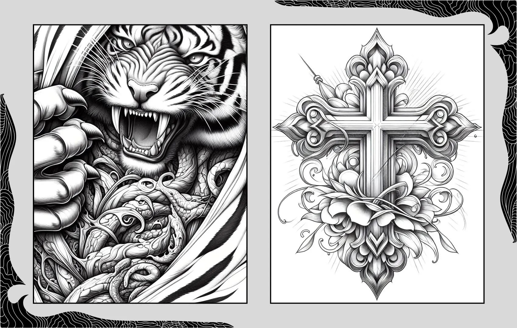 Tattoo Therapy - 50 Tattoo Designs: Adult Coloring Book Paperback