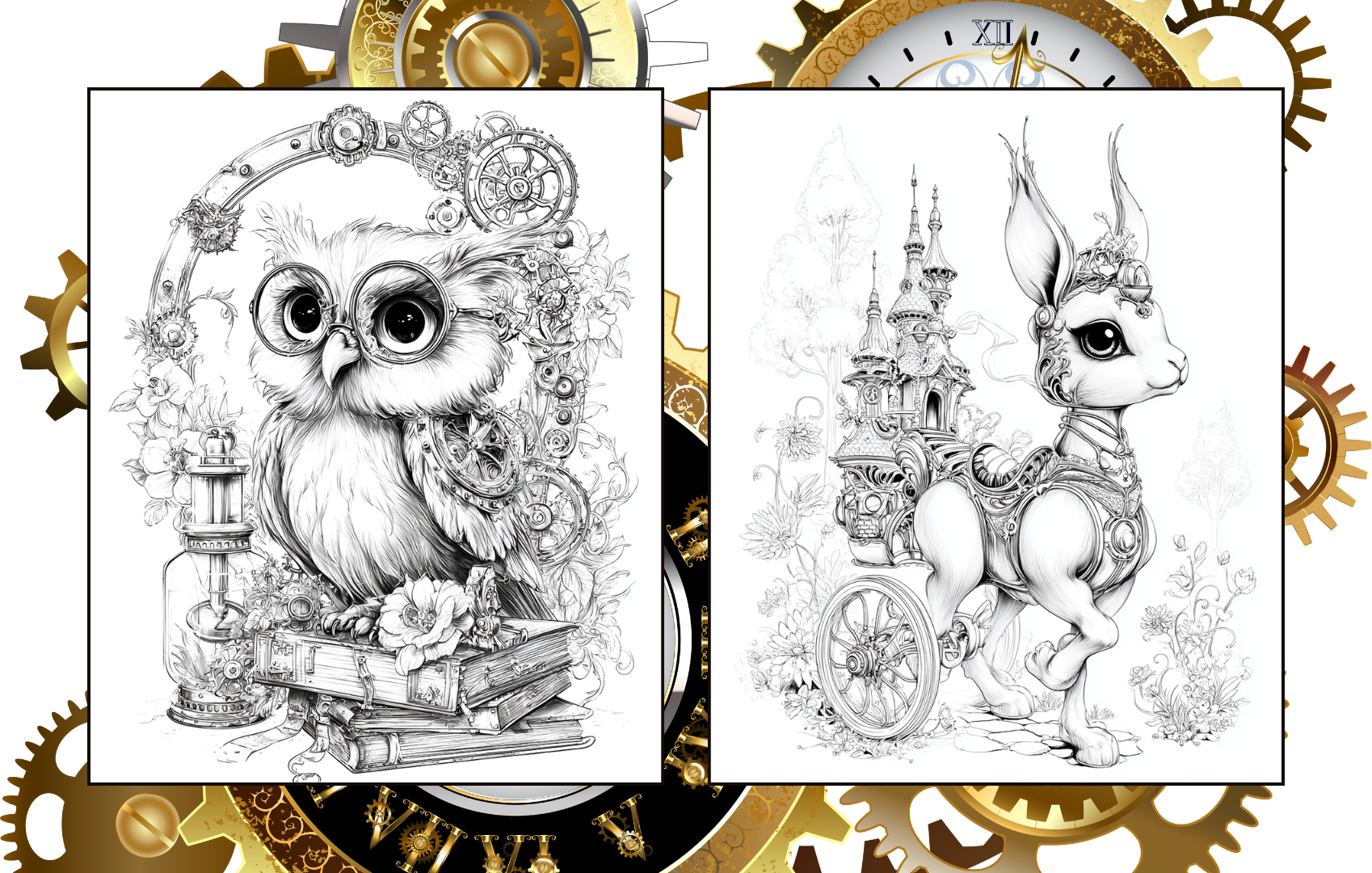 Mechanical Animals Volume II – 35 Fantasy Steampunk Animal Coloring Pages, Printable PDF, Mecha Animal Art, Adult Coloring Download