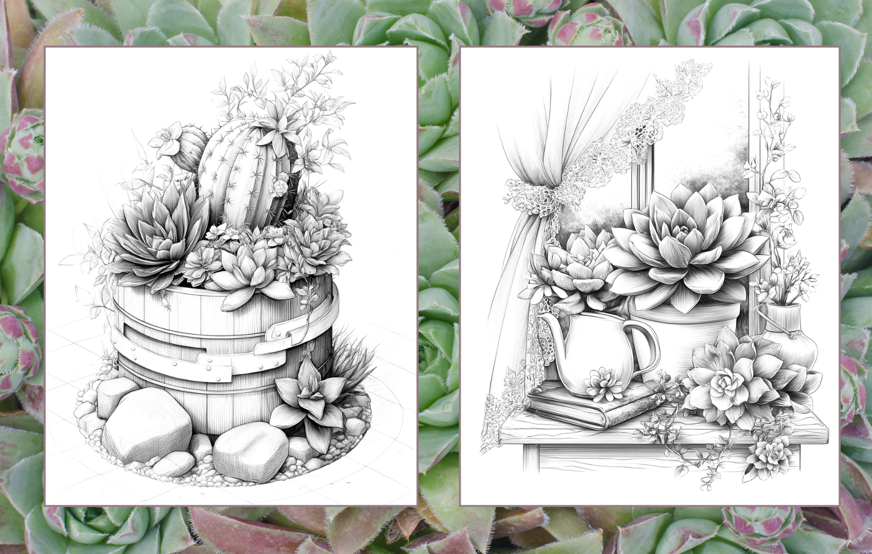 Succulent Serenity - 75 Unique Cactus & Succulent Coloring Pages for Adults