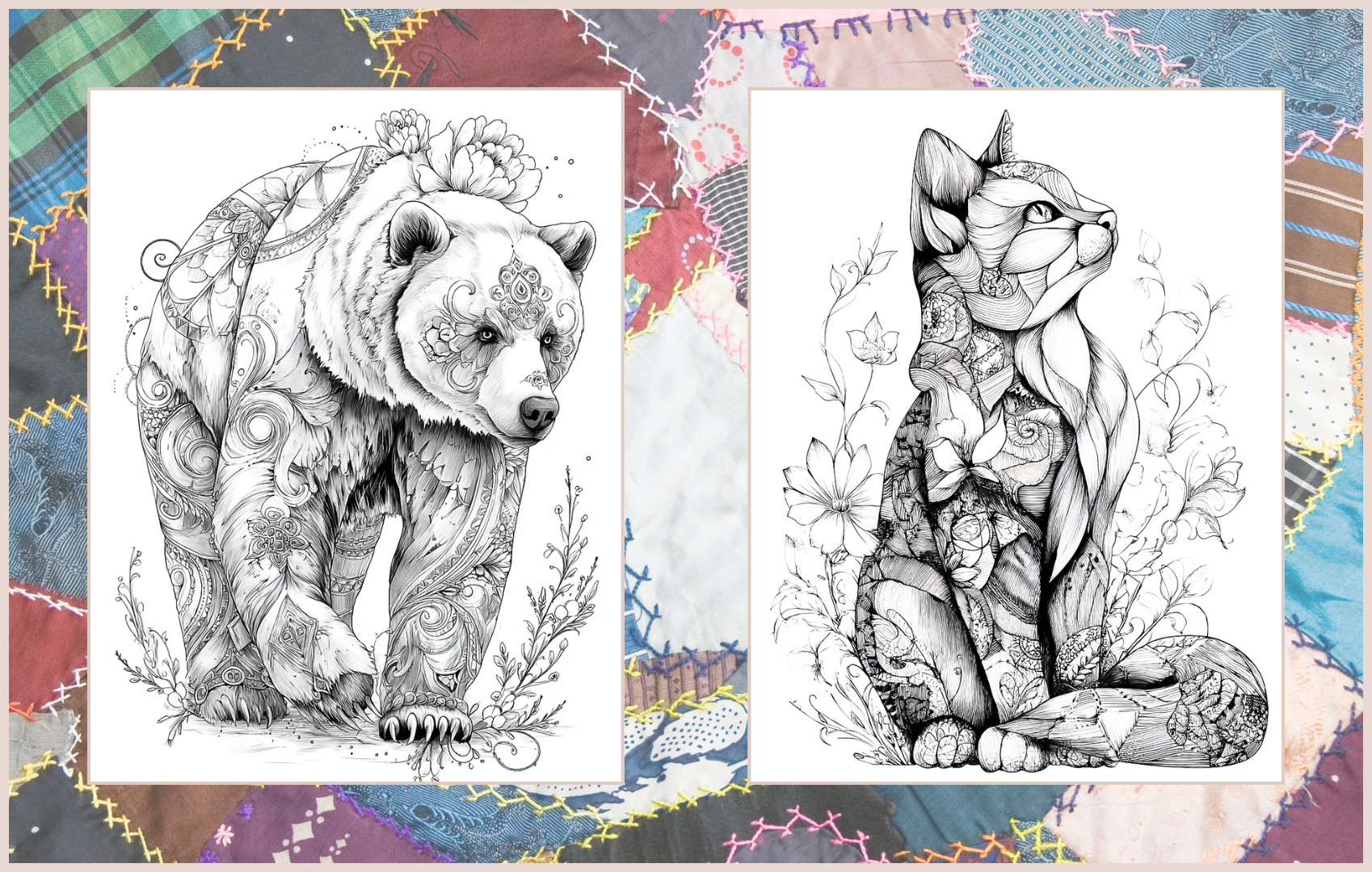 Patchwork Zoo – 35 Whimsical Animal Coloring Pages Quirky Patchwork Creatures for Creative Coloring Fun