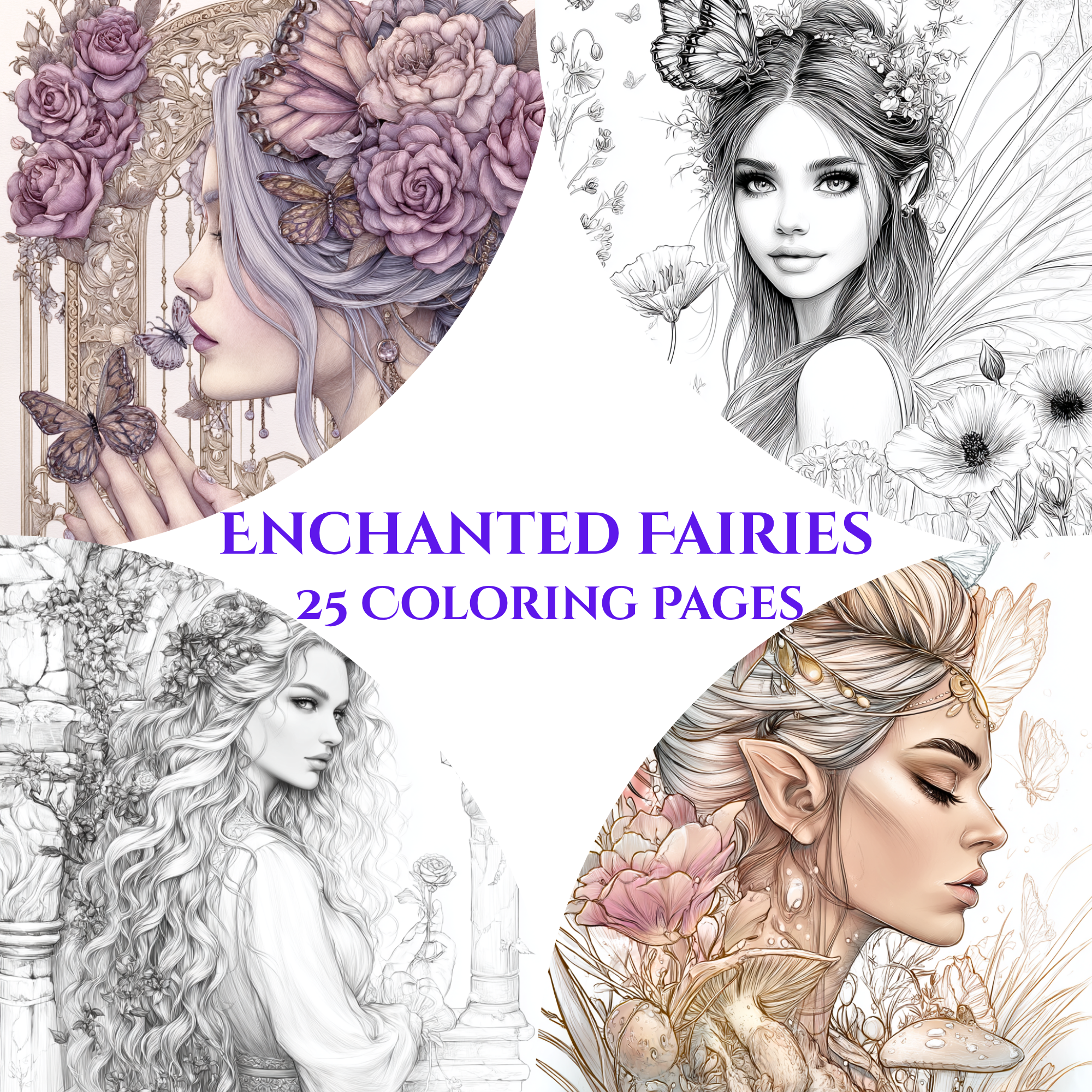 Enchanted Fairies – 25 Magical Coloring Pages Whimsical Forest Spirits, Mystical Wings & Fantasy Scenes