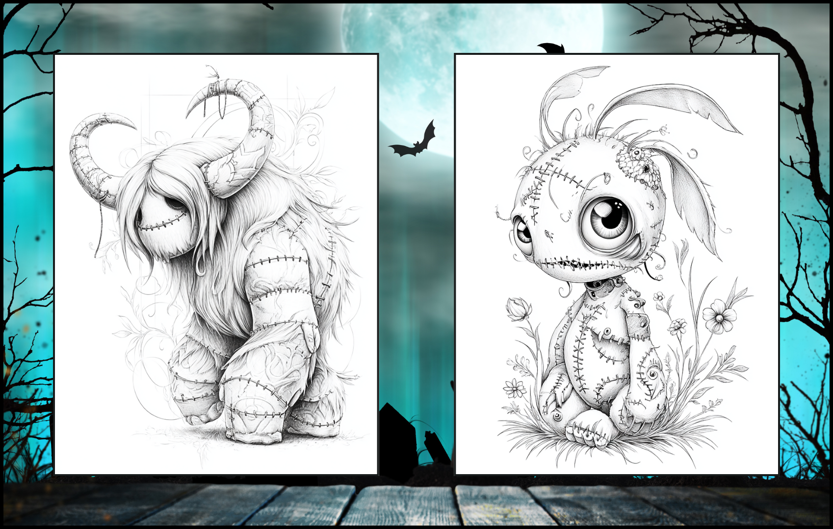 Patchwork Horrors: Monster Mayhem Edition - 50 creepy coloring pages