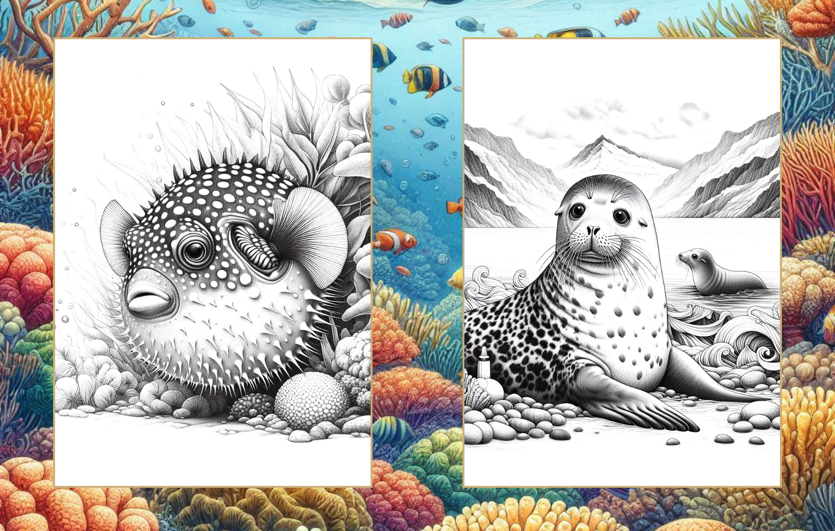 Sea Creatures - 25 Ocean Theme Coloring Pages Paperback