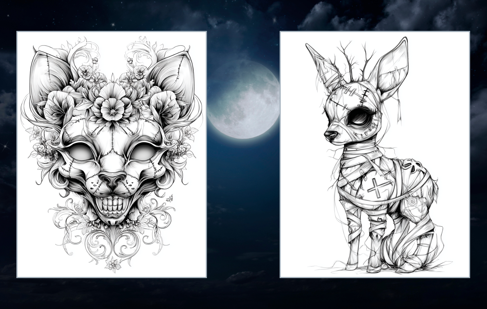 Patchwork Horrors: Frankencritters Edition –25 Creepy Animal Coloring Pages, Scary Printable PDF, Gothic Halloween Coloring Book for Adults