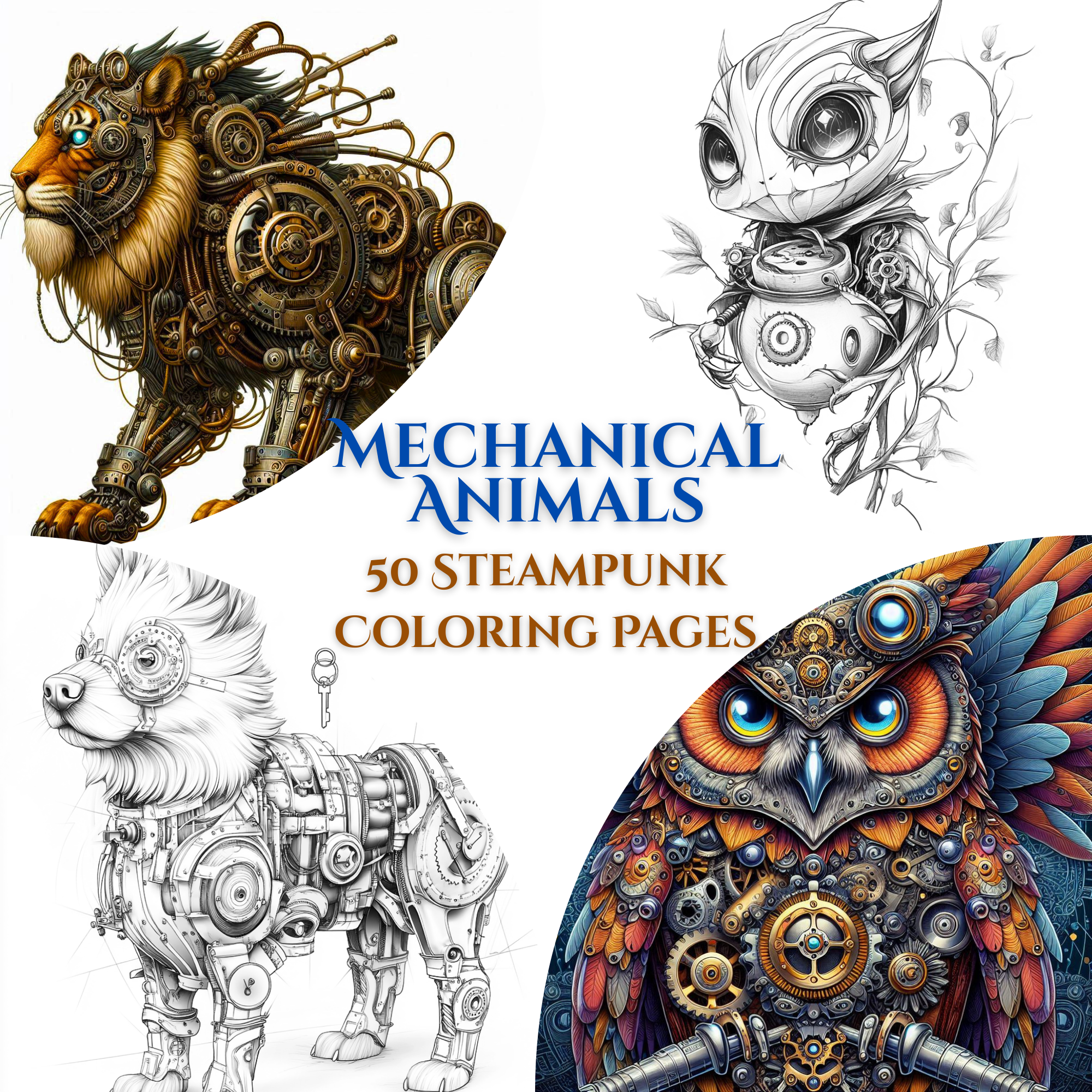 Mechanical Animals - 50 Steampunk Animal Coloring Pages